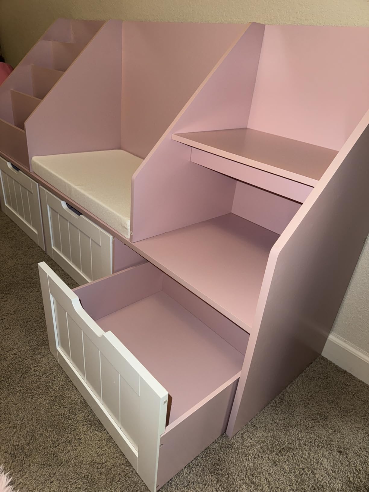 FOTOSOK Kids Bookshelf with Reading Nook, Toy Storage with Seat Cushion | 55.1'' Toy Storage Organizer with 3 Movable Drawers, Kids Reading Nook with Bench for Playroom, Bedroom, Green customer photo 1
