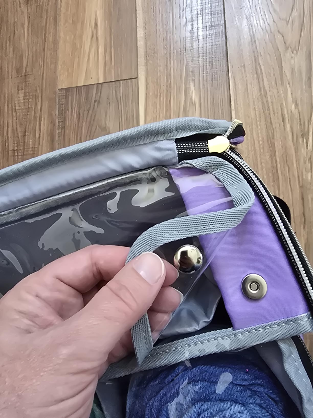 Anitor Large Crochet Bag Knitting Bag Yarn Storage Tote, Yarn Bag, Purple | Clear Top Lid, Unfinished Project Compartment, 6 Yarn Hole, Yarn Storage Hold Knitting Needle, Crochet Hook, Yarn, (Bag Only) customer photo 2
