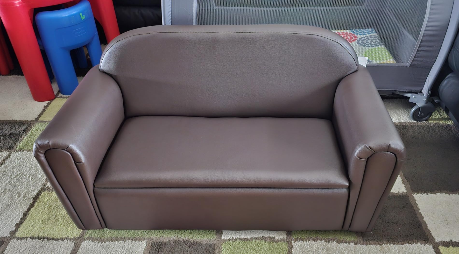 Costzon Kids Couch, 2 in 1 Double Seat Children's Sofa w/Under Seat Storage, PU Leather Surface, Toddler Armrest Chair, Kids Room, Soft Children Pink Sofa with Storage for Preschool Baby Girls Gifts customer photo 1