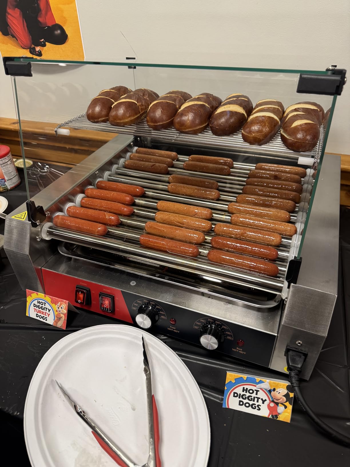 FOHERE Hot Dog Roller 11 Rollers 30 Hot Dogs Capacity, 1650W Stainless Steel Hot Dog Machine with Bun Warmer Shelf, Dual Temp Control, Glass Cover, Removable Tray for Commercial and Party customer photo 2