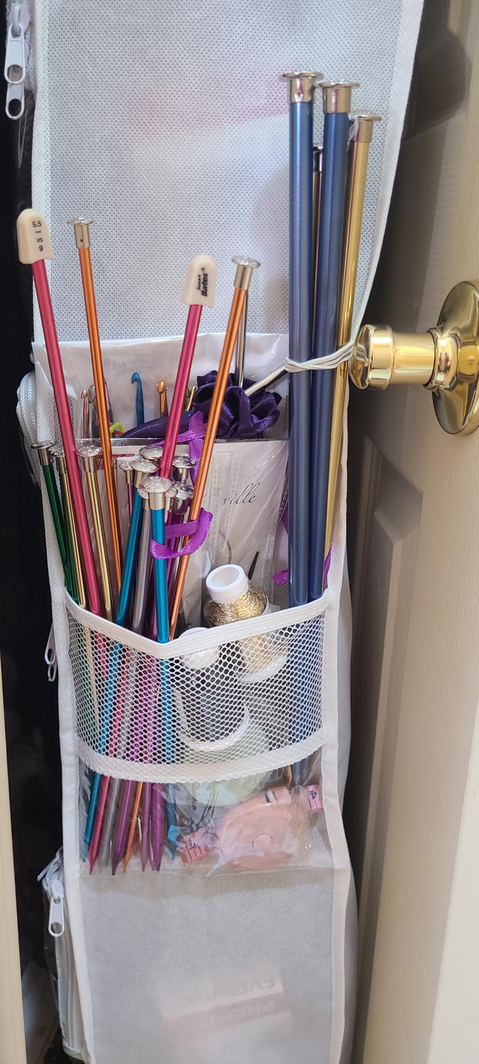Yecaye Hanging Yarn Storage Organizer with 6 Zippered Closure Compartments, Heavy Duty Stuffed Animal Storage with Clear PVC, Dustproof Yarn Holder for Crocheting Storage, Pearl White 6 Tier customer photo 1
