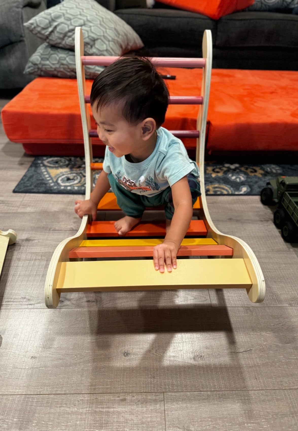 BlueWood Pikler Triangle Set, Toddler Climbing Toys Indoor 7in1 Foldable | Wooden Climber for Kids, Montessori Philosophy Play Jungle Gym with Arch, Ramp, Ladder (Colorful Spring) customer photo 1