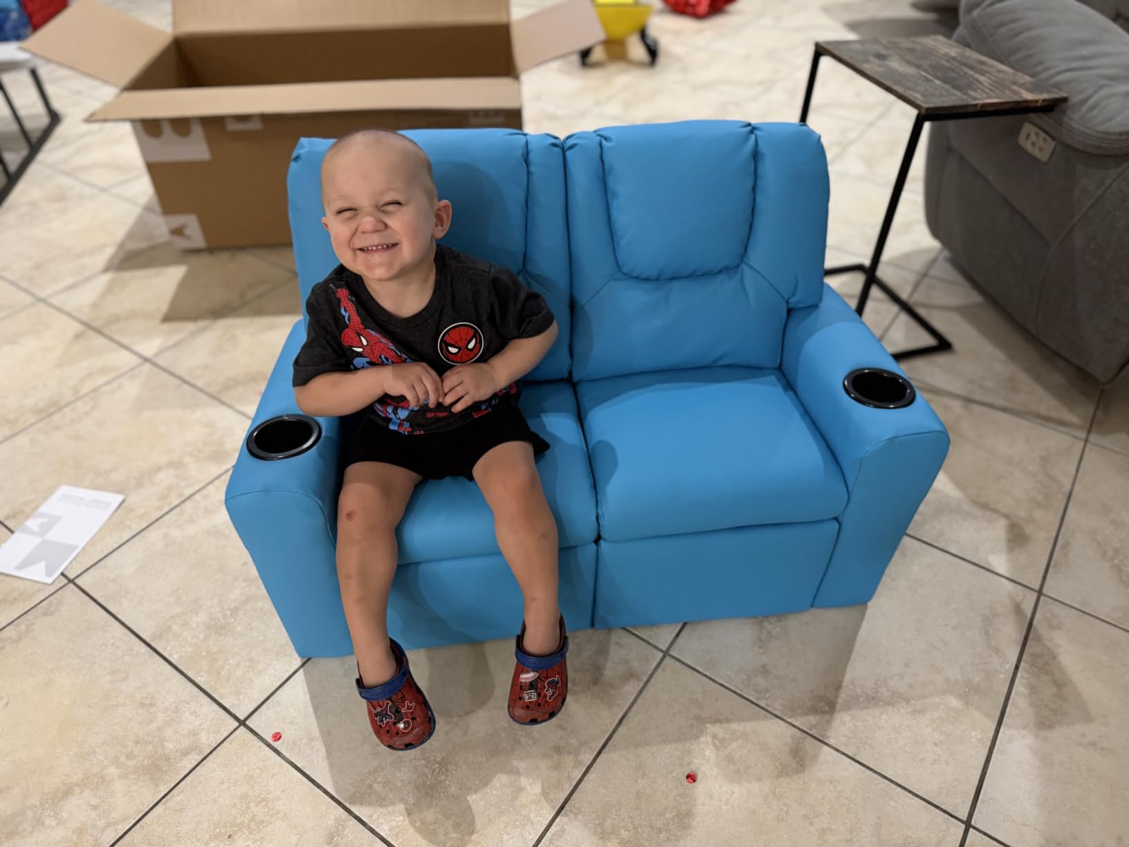 Costzon 2-Seater Kids Recliner, Double Toddler Sofa Chair w/2 Cup Holders & 2 Side Storage Pockets, PU Leather Kids Loveseat Couch w/Adjustable Backrest & Footrest for Girls & Boys 3+ Years Old customer photo 1