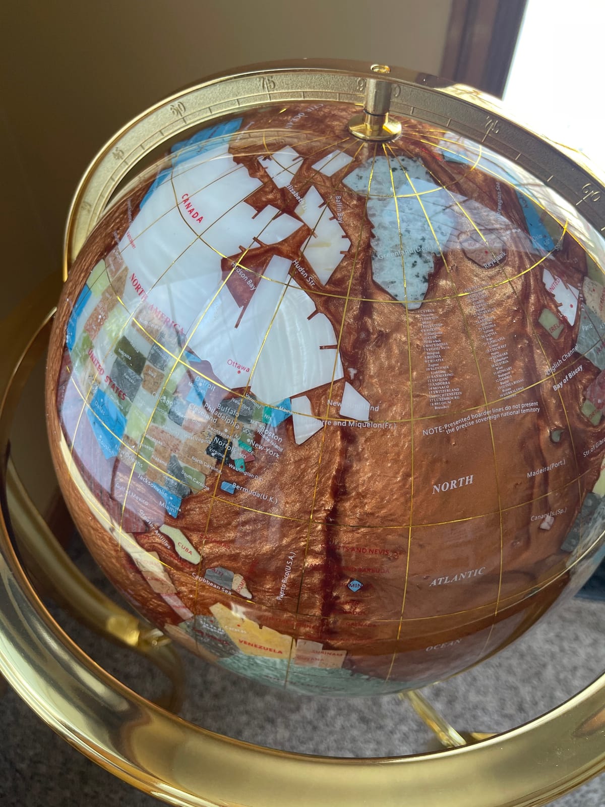 Unique Art 36-Inch by 13-Inch Floor Standing Amberlite Ocean Gemstone World Globe with Gold Tripod customer photo 2