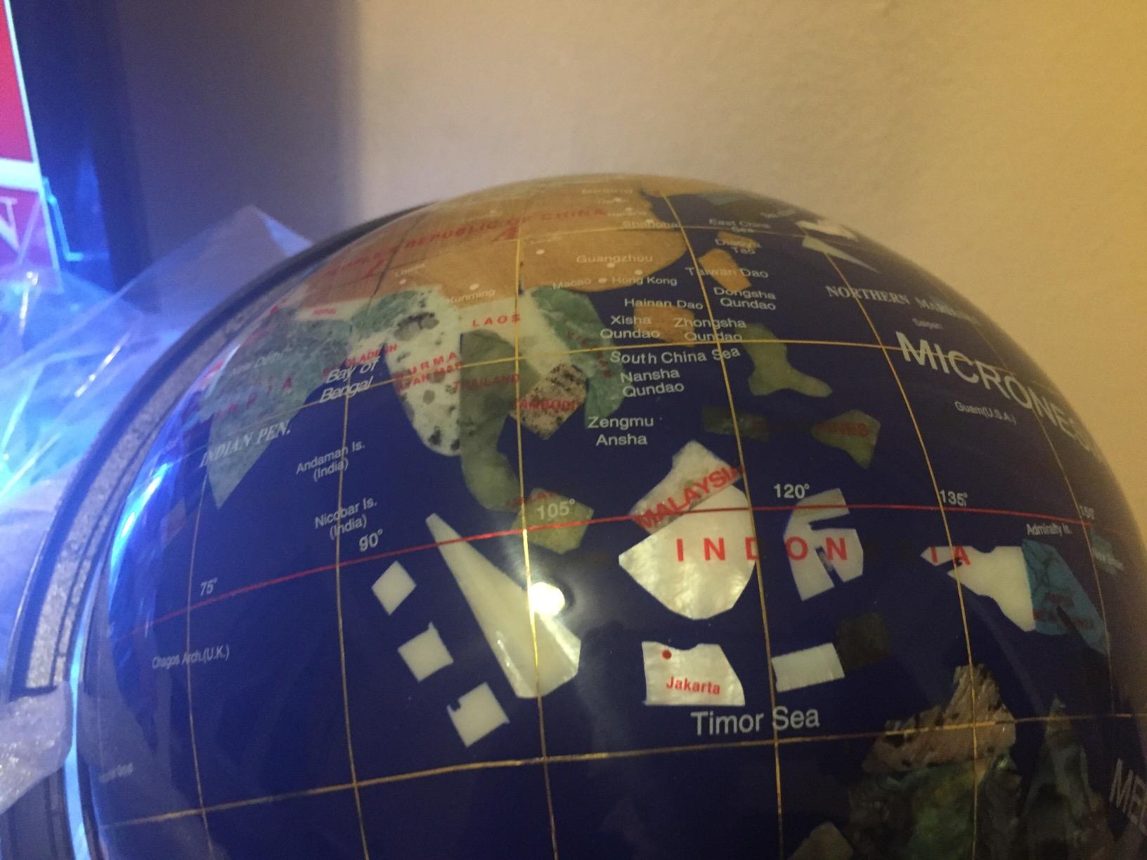 Unique Art 13-Inch Tall Table Top Blue Lapis Ocean Gemstone World Globe with Silver Tripod Stand customer photo 1