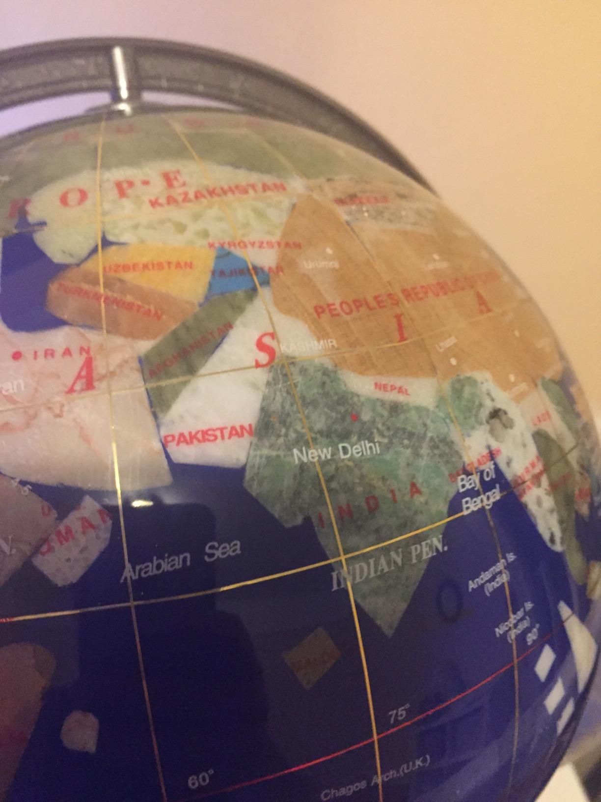 Unique Art 13-Inch Tall Table Top Blue Lapis Ocean Gemstone World Globe with Silver Tripod Stand customer photo 2