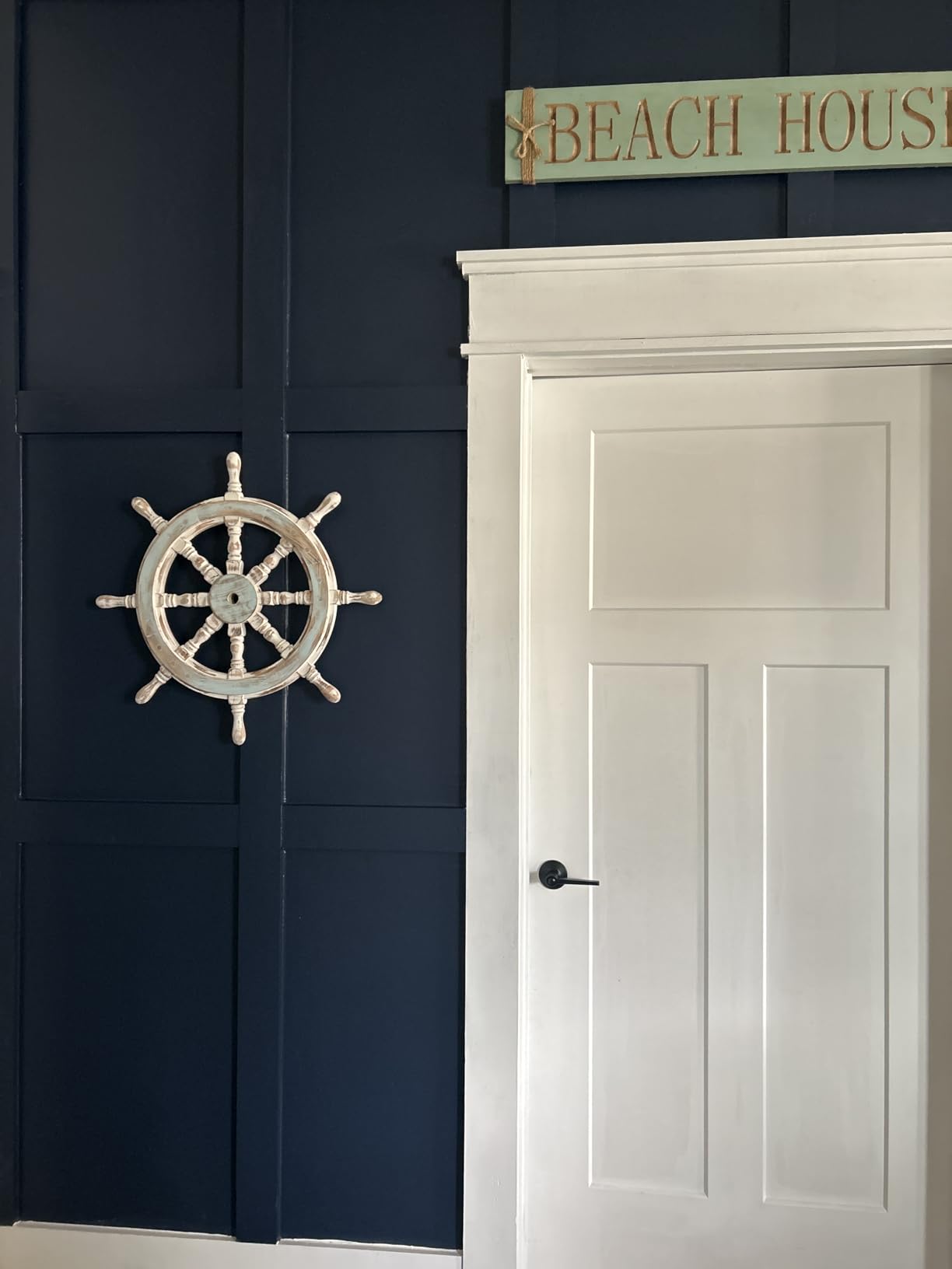 Deco 79 Wood Sail Boat Home Wall Decor Distressed Ship Wheel Wall Sculpture with White Accents, Wall Art 24