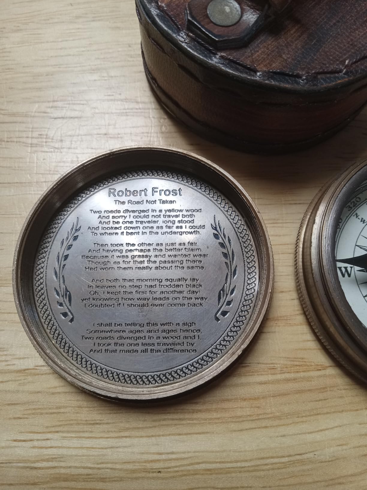 Antiqued Brass Poem Compass with Leather Case Rustic Vintage Home Decor Gifts customer photo 2