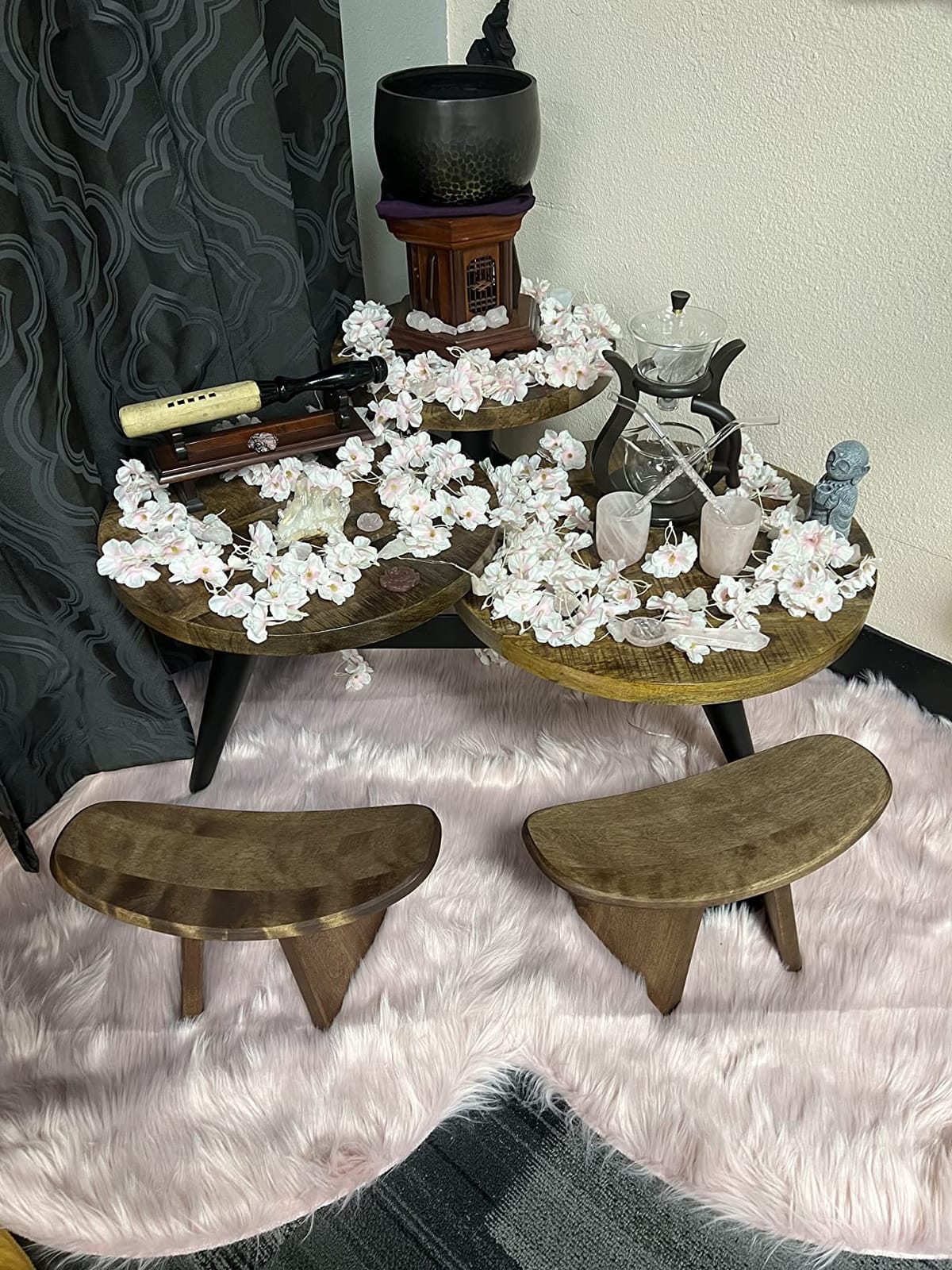 Meditation Bench IKUKO, Travel Yoga Stool, Walnut, Standard customer photo 1