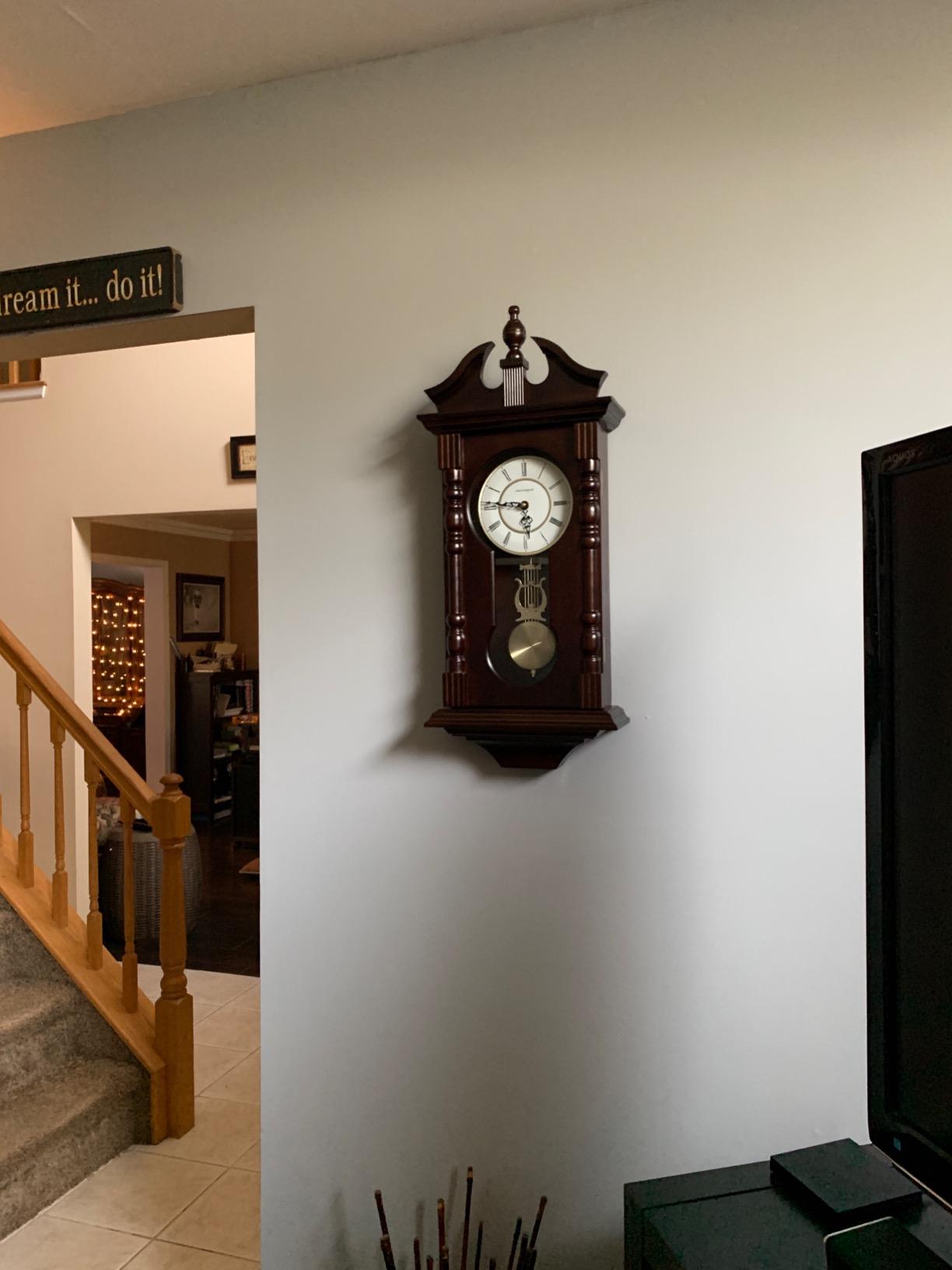 Wall Clocks: Grandfather Wood Wall Clock with Chime. Pendulum Wood Traditional Clock. Makes a Great Housewarming or Birthday Gift Wall Clock Chimes Every Hour with Westminster Melody customer photo 1