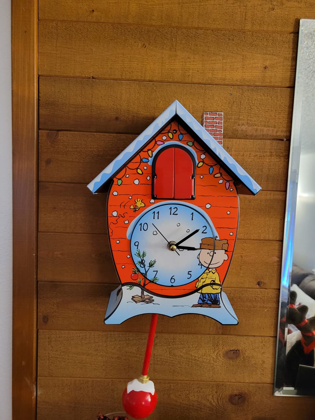 Mark Feldstein Peanuts Linus & Lucy Christmas Cuckoo Clock, Red, 17 in customer photo 1