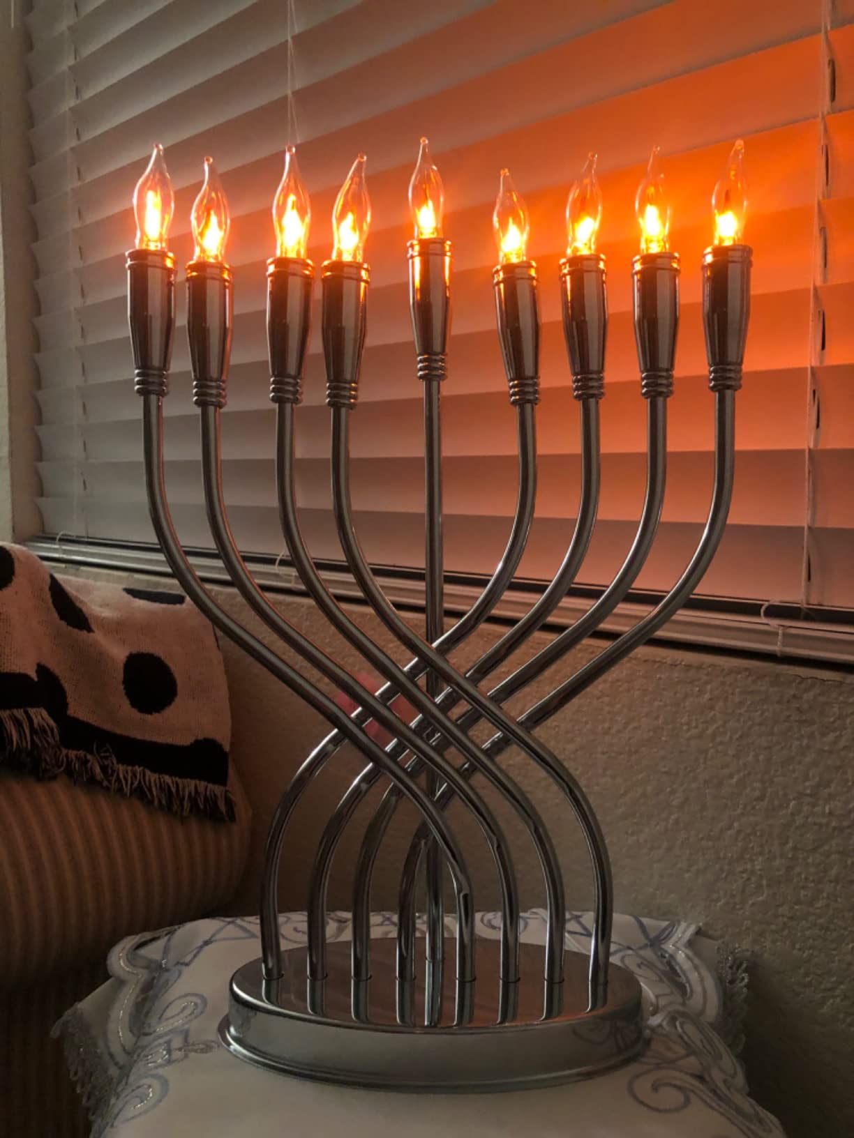 Large Branched Electric Menorah Chrome-Plated Polished 15