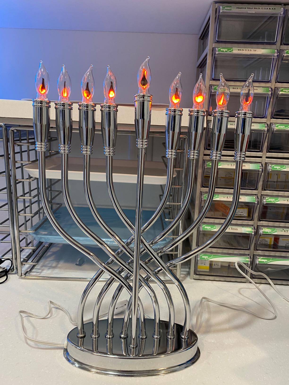Large Branched Electric Menorah Chrome-Plated Polished 15