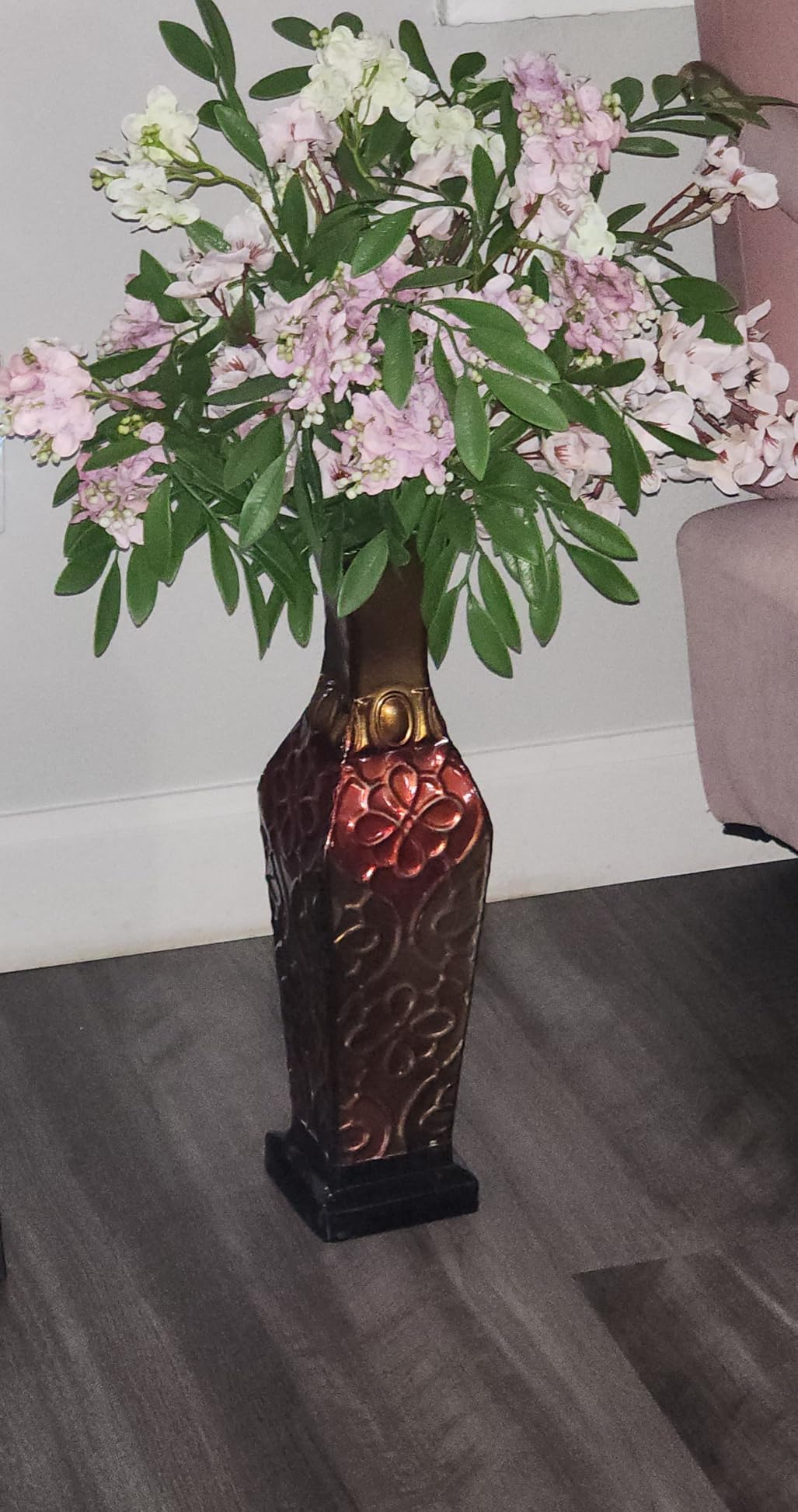 Elements Harlequin Embossed Decorative Metal Vase, Home Decor for Dried Flower and Artificial Floral Arrangements, Living Room, Bedroom, Table Centerpiece, 17-Inch customer photo 1