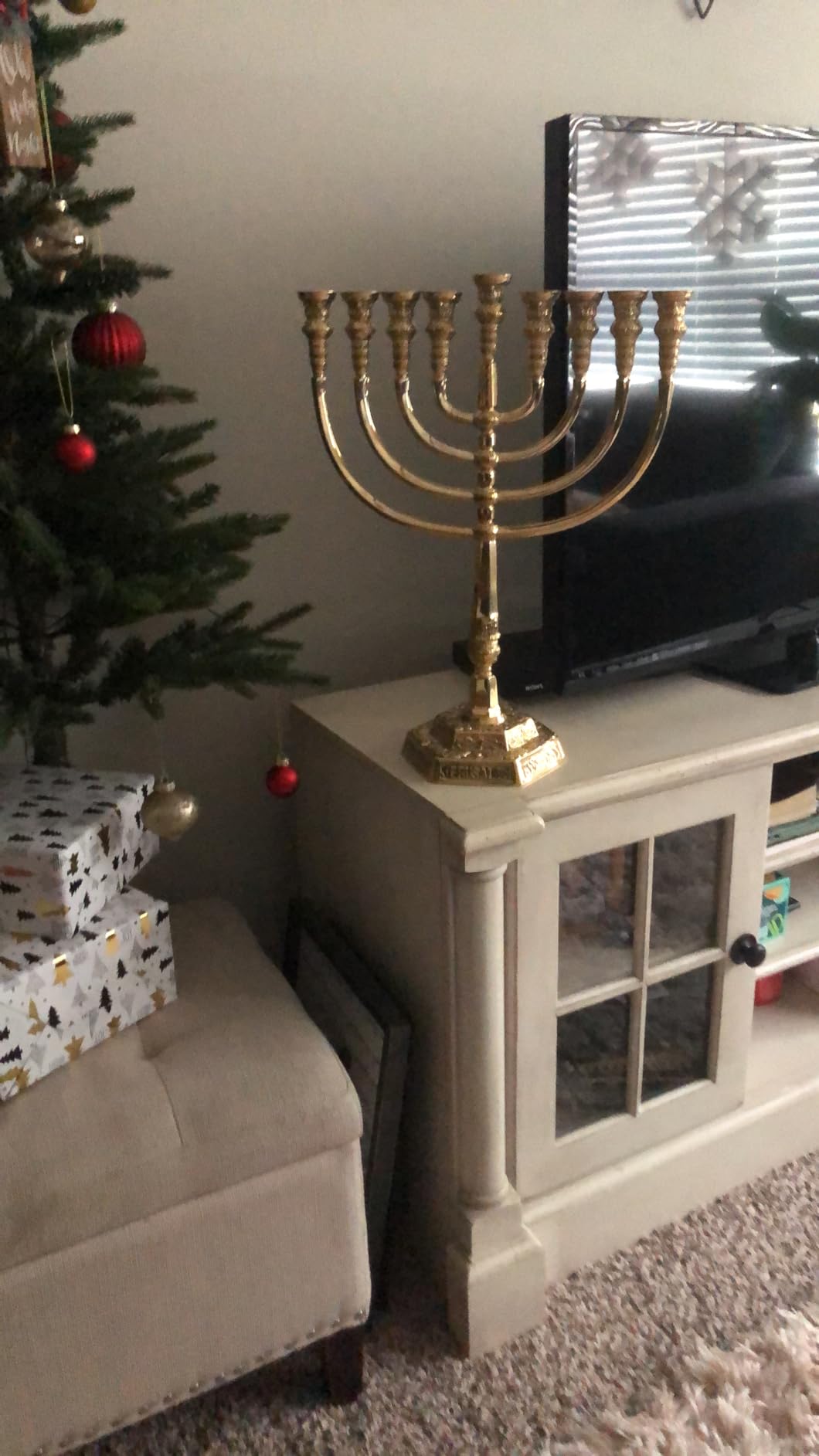 Zion Judaica 21'' High Candle Menorah for Hanukkah Solid Brass Temple Style Chanukiah Fits Shabbat Candles or Oil Cups Magnificent Chanukah Minorah for Shul, Synagogue, Temple or Business customer photo 1