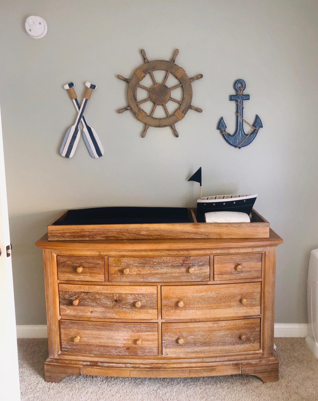 Asense Ornamental Wall Decoration Wooden Nautical Ship Steering Wheel, 24-inch, Brown customer photo 2