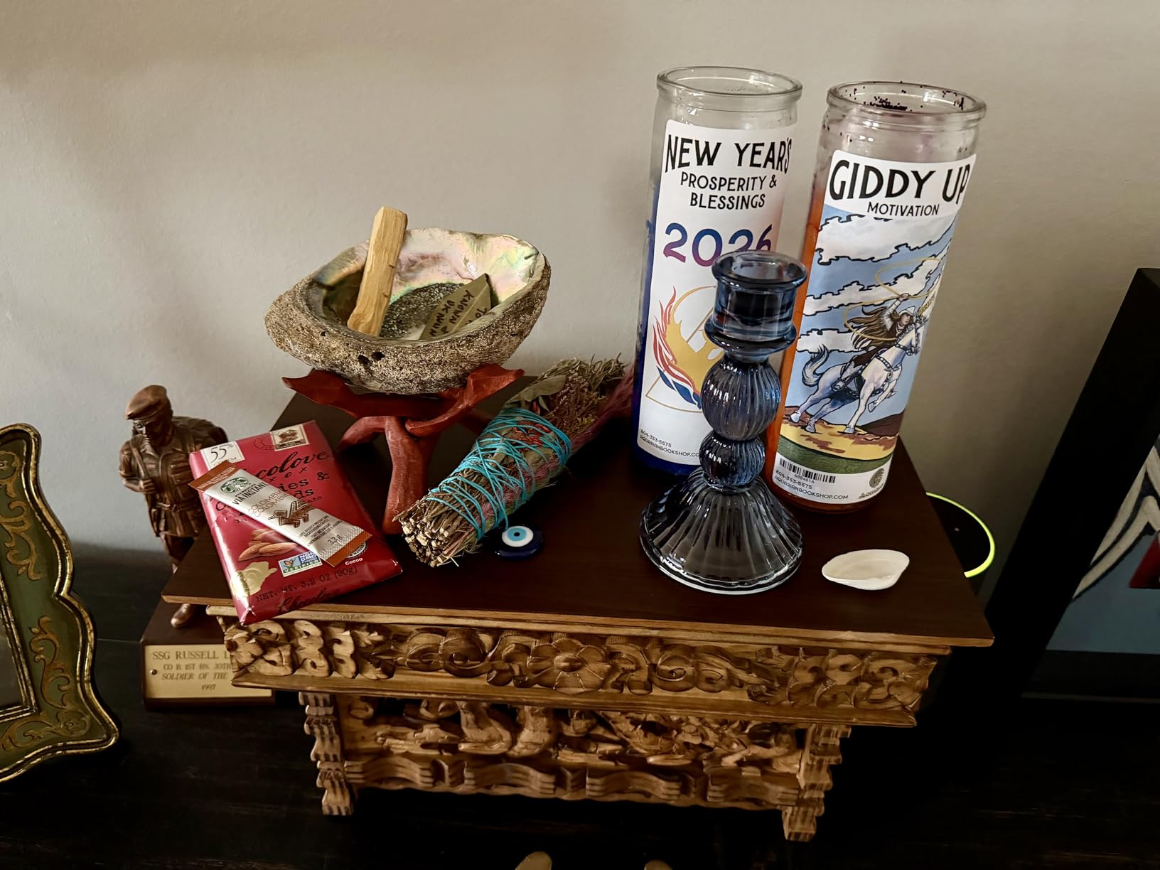 Tribe Azure Fair Trade Small Altar Table, Meditation Table Altar, Small Puja Table, Meditation Altar Wood Wiccan Buddhist, Tea Japanese, Low Side Dragon (Small) customer photo 2