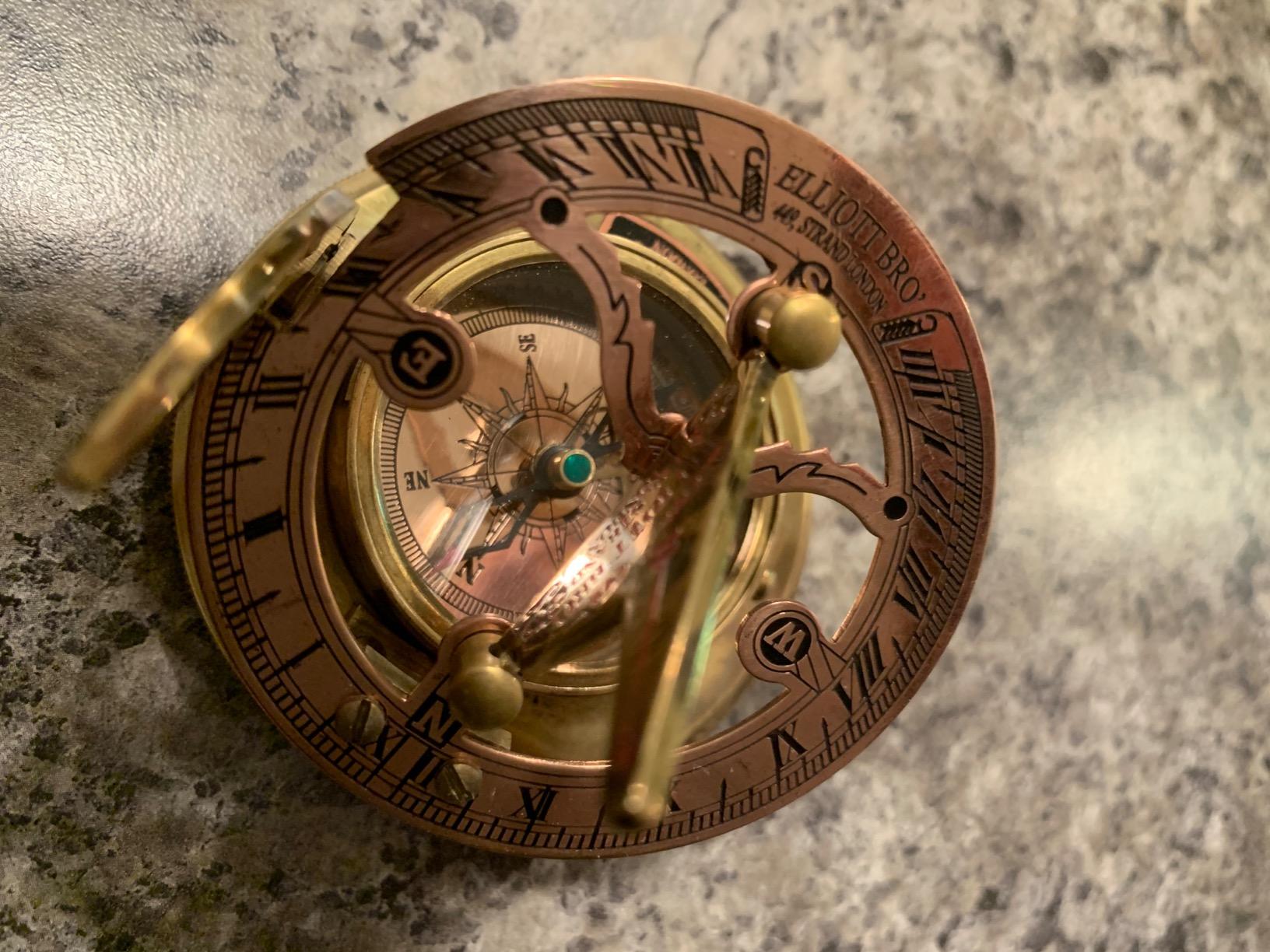 Vintage Brass Sundial Compass with Leather Case – Antique Marine Navigation Instrument with Engraved Calendar – Retro Pocket Compass for Collectors, Outdoor Adventures & Gifts customer photo 2