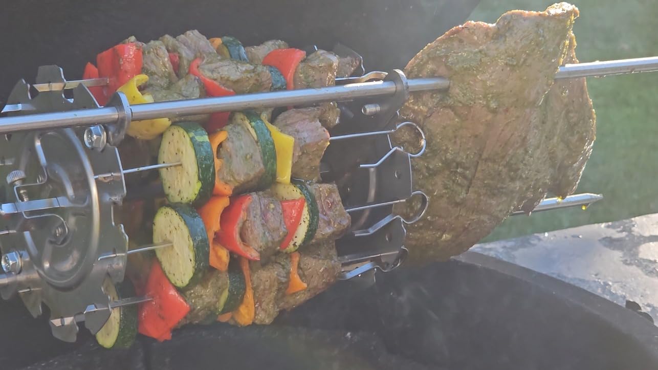 KANKA Rotisserie Grill Kit – Heavy Duty Portable Spit Roaster with Electric Motor – Works with Fire Pits, Campfires, Charcoal & Gas Grills – 22LB Capacity, Stainless Steel - Includes Carrying Bag customer photo 2