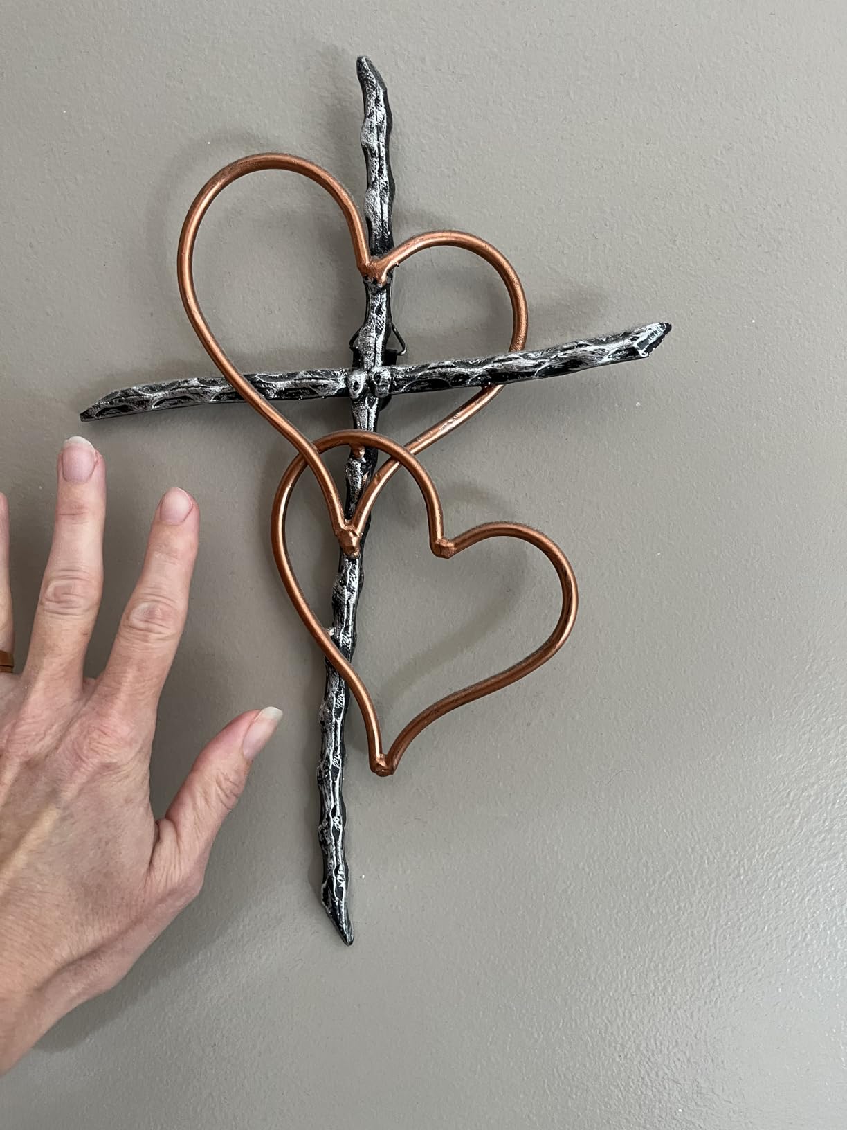 Old River Outdoors Entwined Hearts Decorative Metal Wall Cross - Joined Two Hearts, One Love Promises Kept customer photo 2