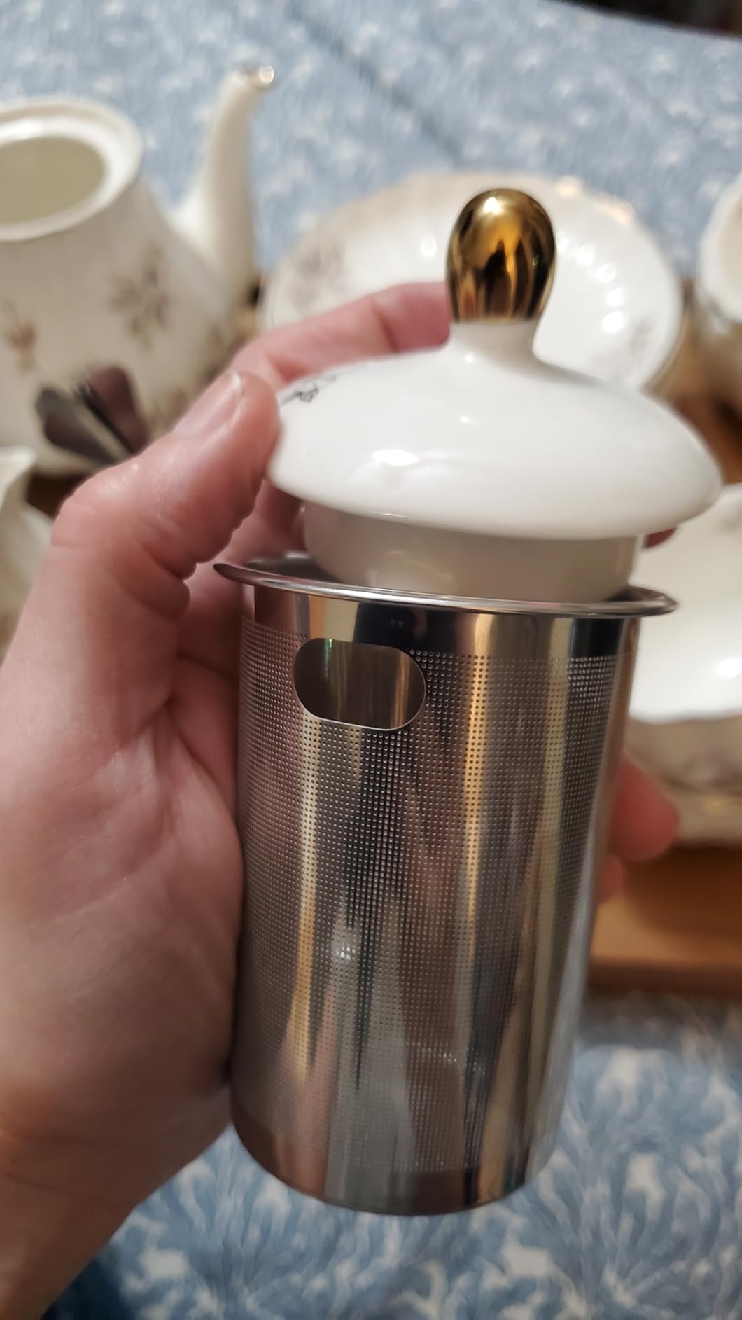 Porcelain Tea Sets British Royal Series, 8 OZ Cups& Saucer Service for 6, with Teapot Sugar Bowl Cream Pitcher Teaspoons and tea strainer for Tea/Coffee, Pukka Home (Pure White) customer photo 2