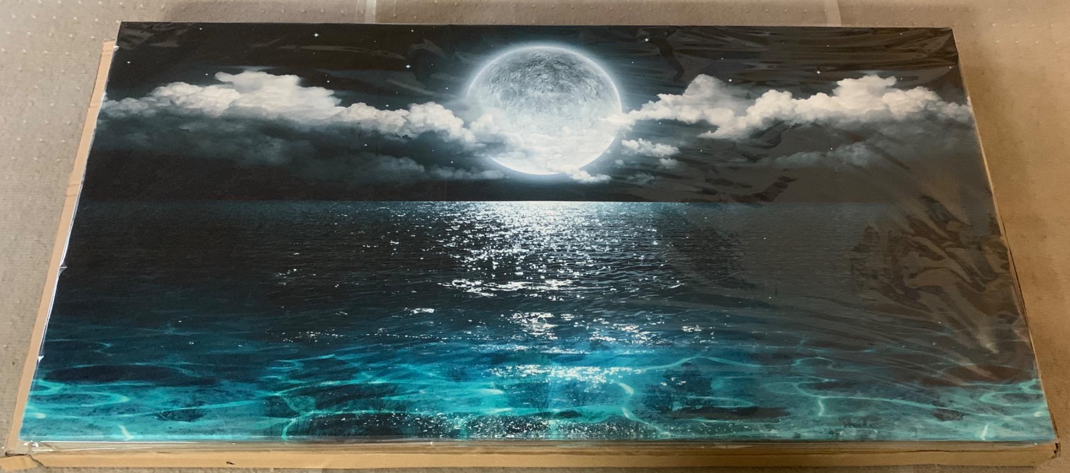 Wall Art Moon Sea Ocean Landscape Picture Canvas Wall Art Print Paintings Modern Artwork for Living Room Wall Decor and Home Décor Framed Ready to Hang,1inch Thick Frame, Waterproof Artwork. customer photo 2