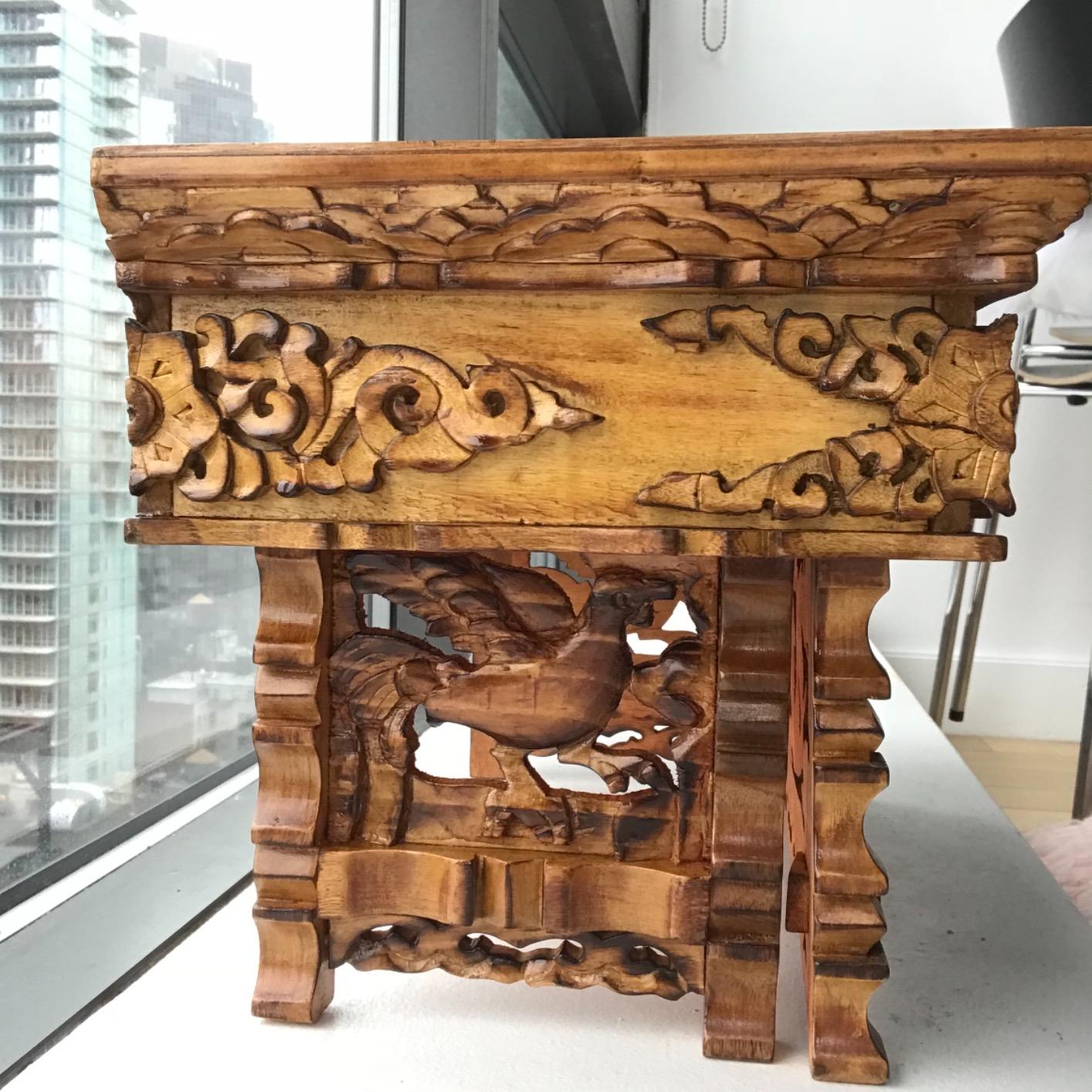DharmaObjects Solid Indian Elm Wood Hand Carved Floor Shrine Altar Meditation Table (Large, Dark) customer photo 2