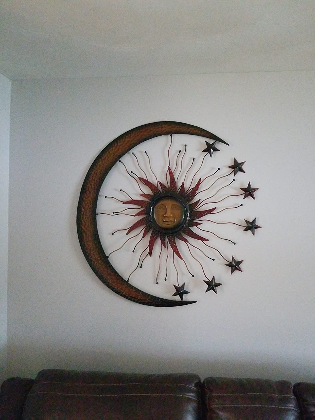 Bellaa Metal Wall Art Sun Moon Stars Celestial Indoor Outdoor Hanging Garden 3D Sculpture Retro Plaques Home Decor Large 36 inch customer photo 2