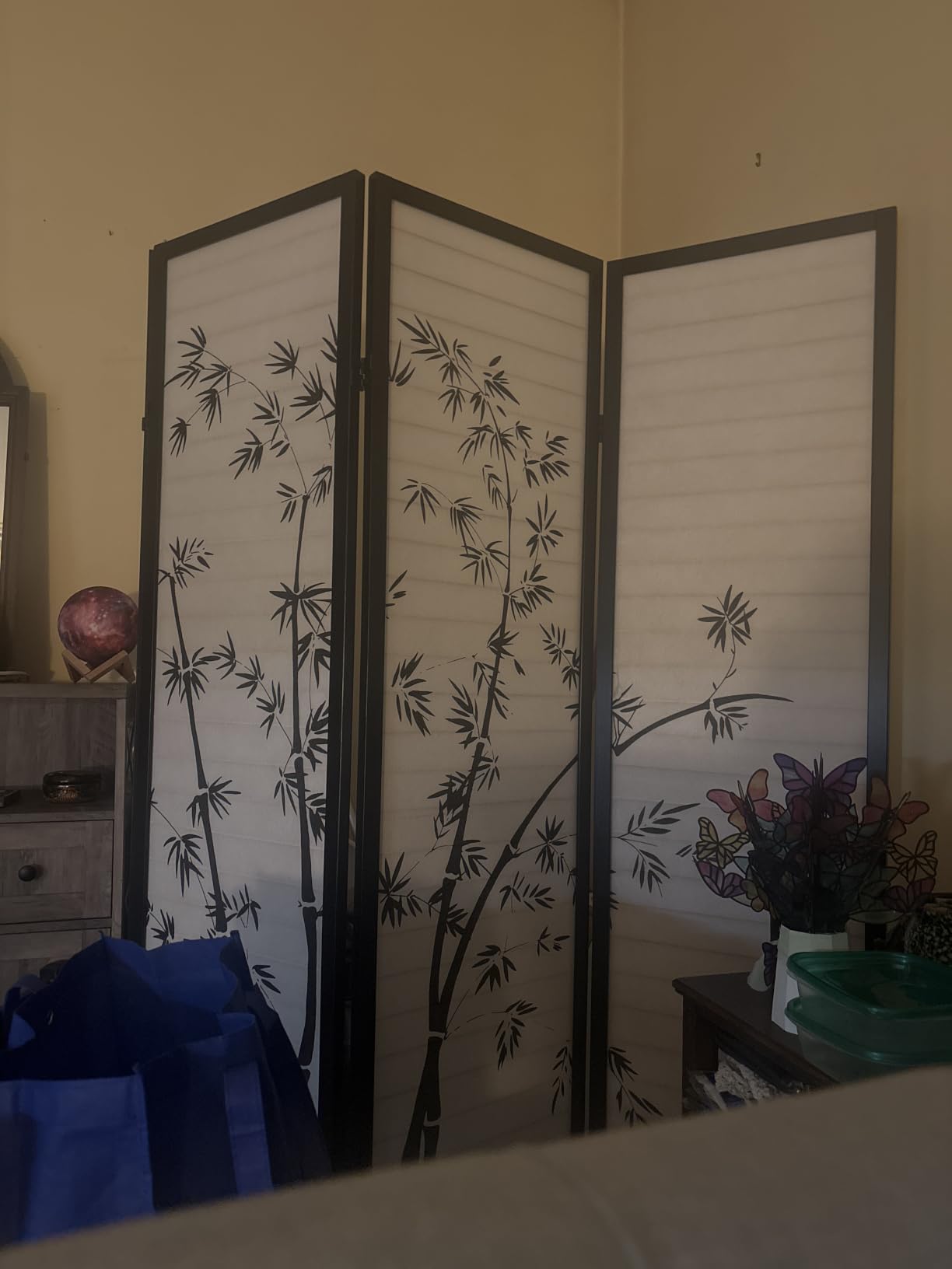 Roundhill Bamboo Print 4-Panel Framed Room Screen/Divider, black customer photo 1