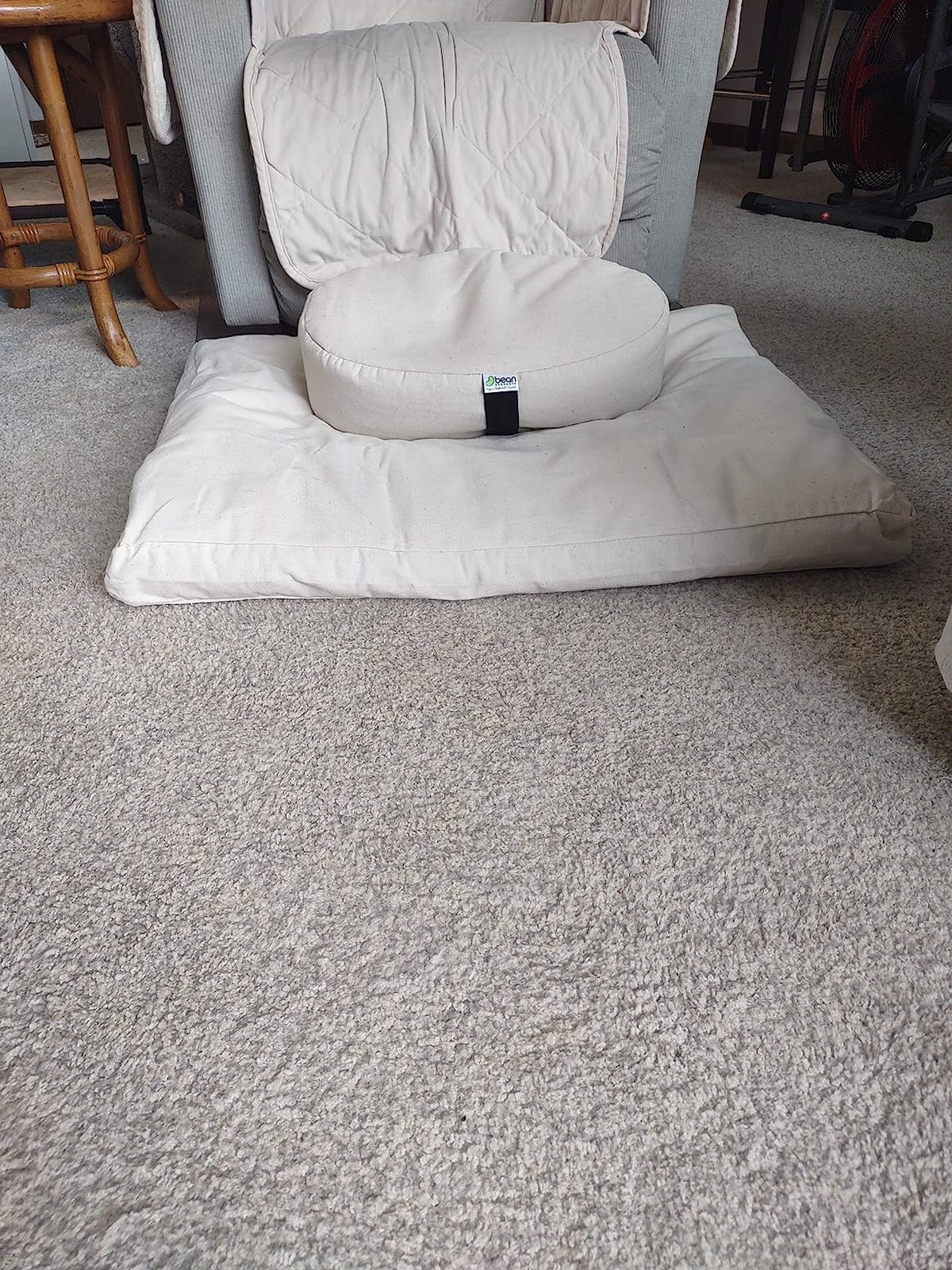 Bean Products Meditation Cushion Mat Set - Zafu Floor Pillow Organic Buckwheat Pillow + Cotton Filled Zabuton Prayer Pad - Meditation Pillow Yoga Knee Pad - Made in USA - 14