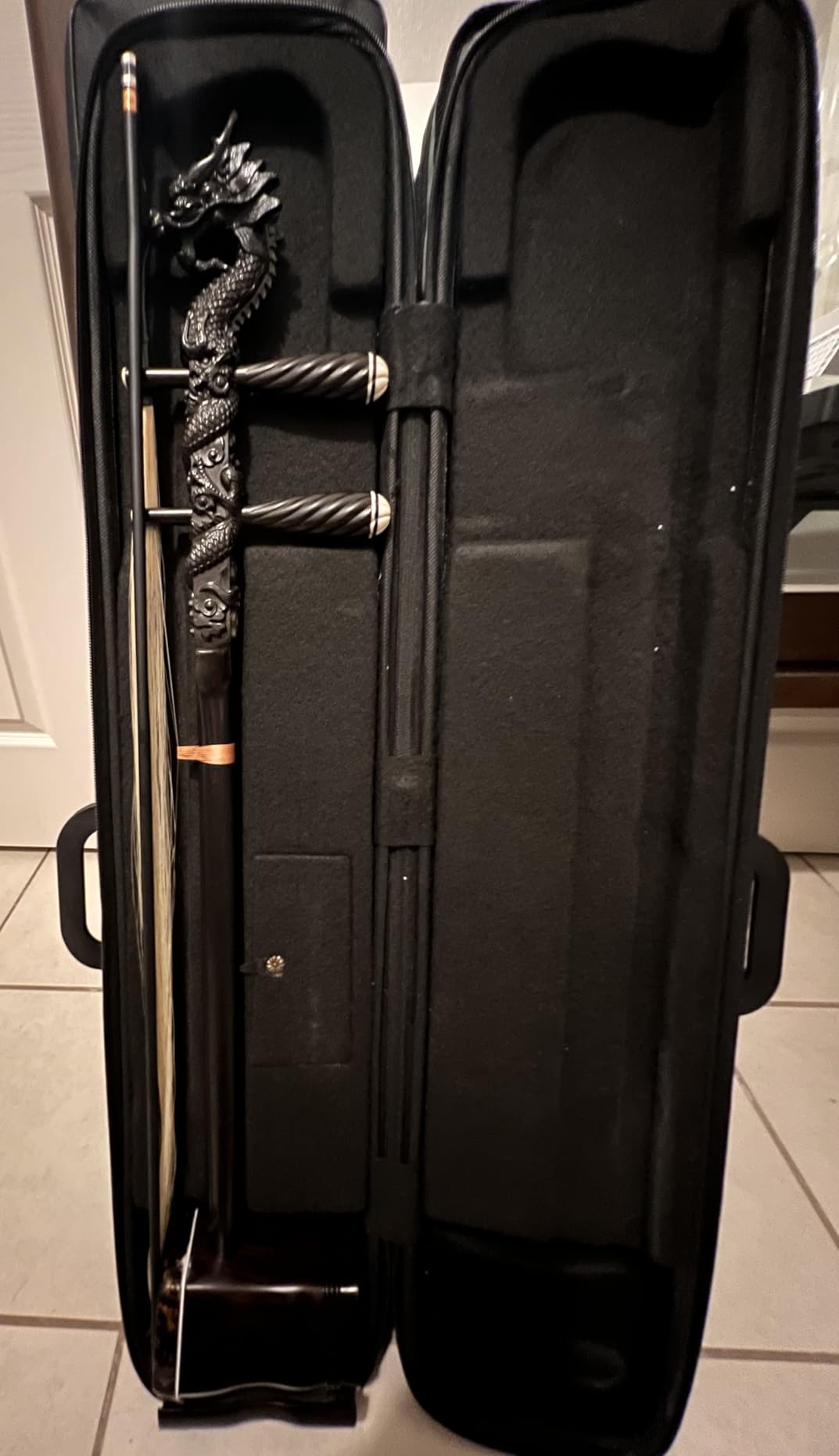 OrientalMusicSanctuary Professional Black Sandalwood Erhu with Engraved Dragon Head - with USA Warranty - Two Stringed Chinese Violin Fiddle Instrument customer photo 1