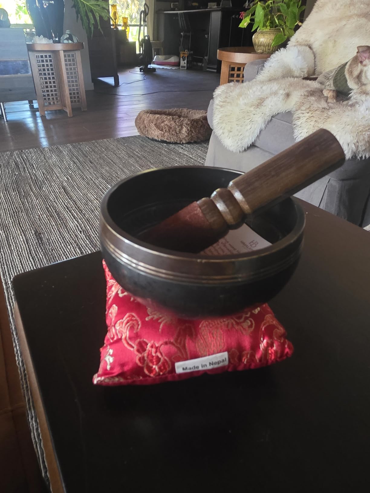 Tibetan Singing Bowl Set Bronze - Master Healing Grade - With Tibetan Thangka Art - Pure Tone By HIMALAYAN BAZAAR (Black & Yellow) customer photo 2