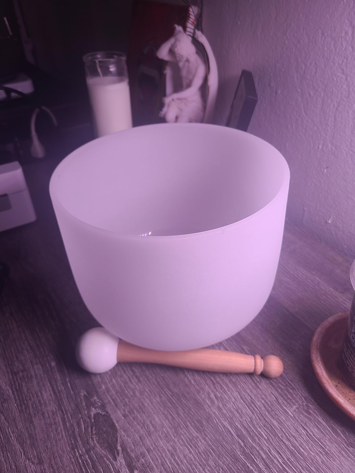 432Hz Perfect Pitch A Note Third Eye Chakra Frosted Quartz Crystal Singing Bowl 8 inch mallet and o-ring included customer photo 1