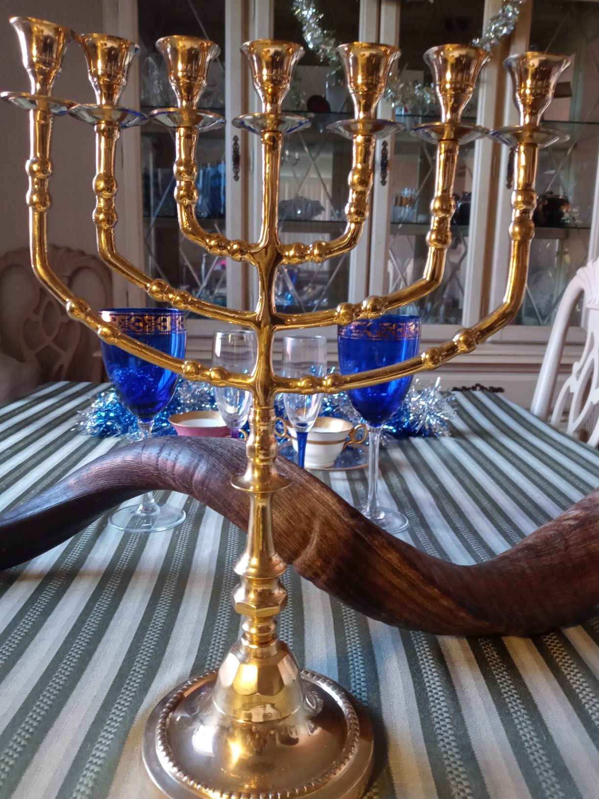 Brass Copper Massive 16 Inch XL Israel Menorah Candle Holder 7 Branches Fancy Vintage Candle Stand from Jerusalem (One Pack) customer photo 2