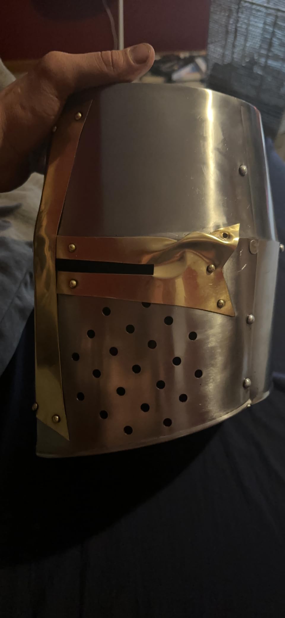 AnNafi® Brass Crusader Helmet | Medieval Metal Knight Helmets | PREMIUM QUALITY with Fitted LEATHER LINER | Dark Crusades Helmet Wearable for Adult | Medieval Costumes - RolePlay Gift customer photo 1