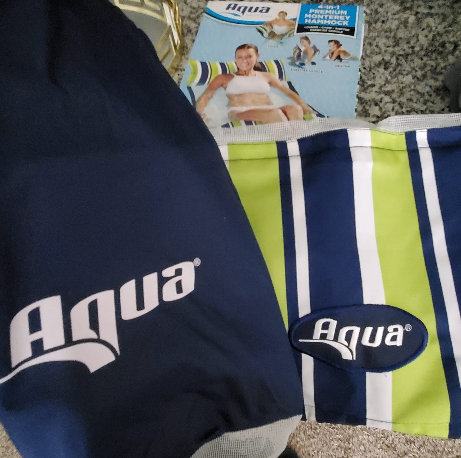 Aqua 4-in-1 Deluxe Monterey, Resort-Quality Pool Float and Water Hammock,Multi-Purpose, Inflatable Pool Floats for Adults with Thick, Durable Material, Navy/Green Stripe customer photo 1