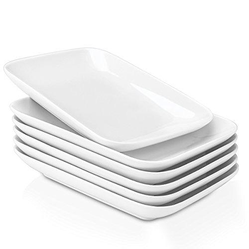 DELLING 8 Inch Rectangular Appetizer Plates Set of 6, Porcelain Salad Dessert Plates White, Small Serving Plates for Sushi Snack, Microwave Oven Dishwasher Safe, Stackable Ceramic Plates customer photo 2