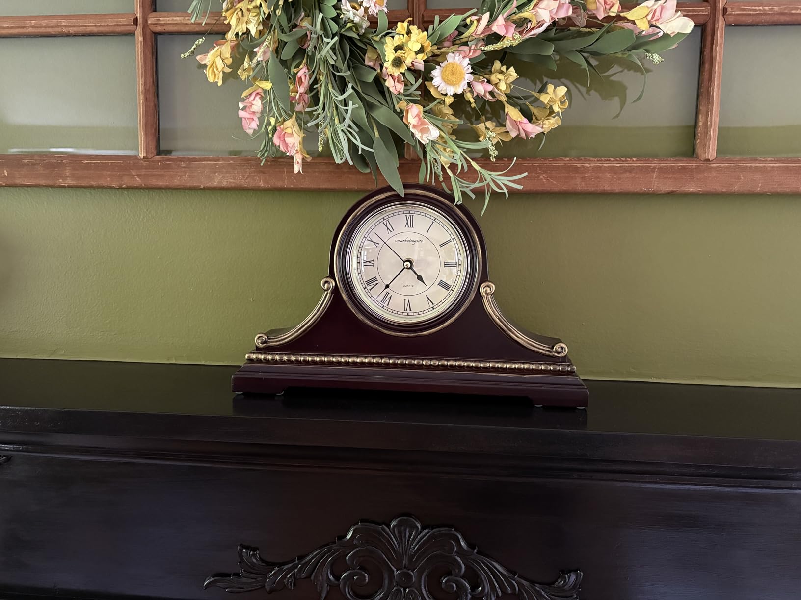 Mantel Clocks, Battery Operated, Silent Wood Table Clock with Westminster Chimes On The Hour, Solid Wooden Shelf Chiming Mantle Clock, 9