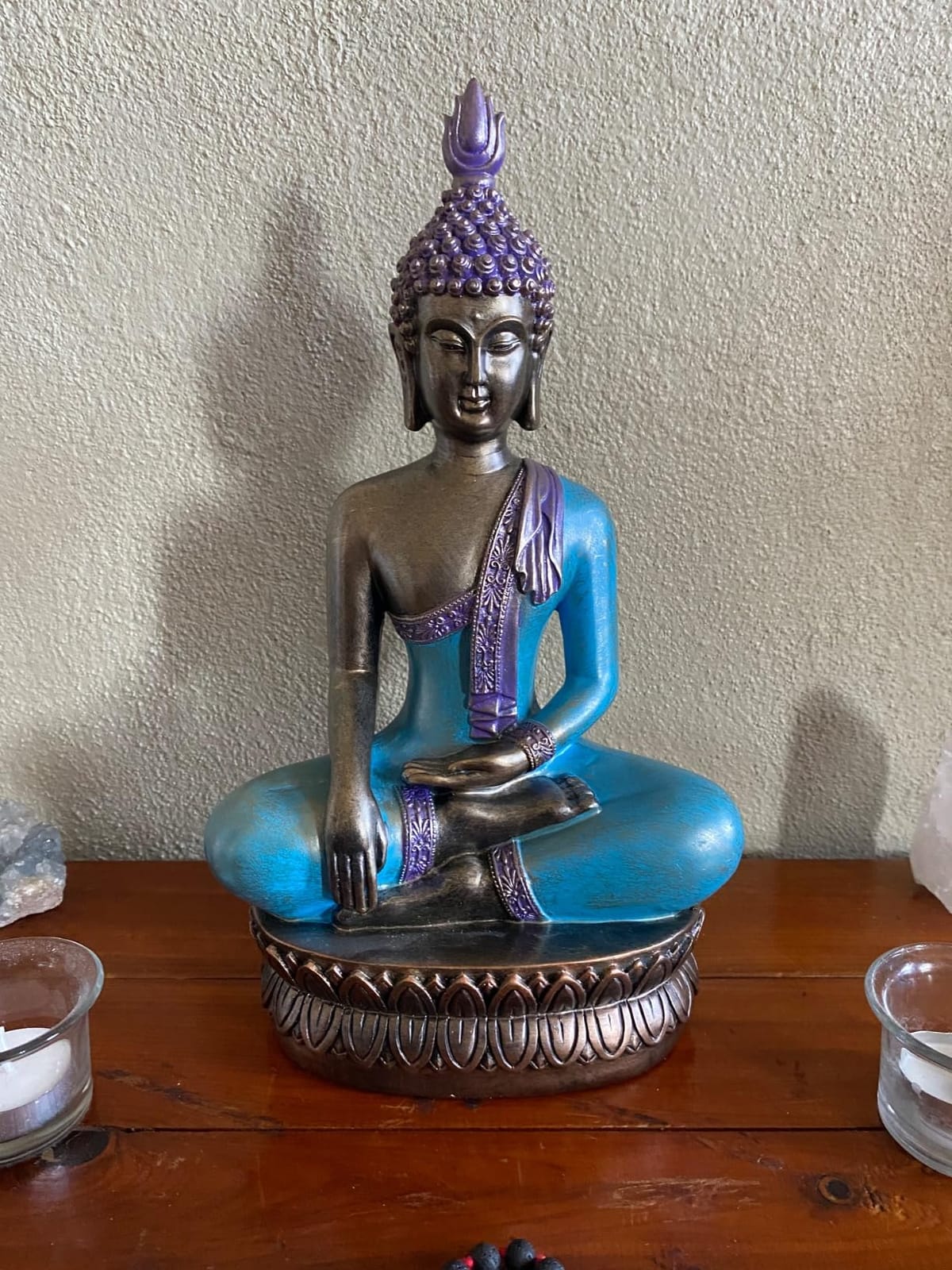 Large 12.5-Inch Polyresin Buddha Statue, Hand-Painted Turquoise & Gold customer photo 2