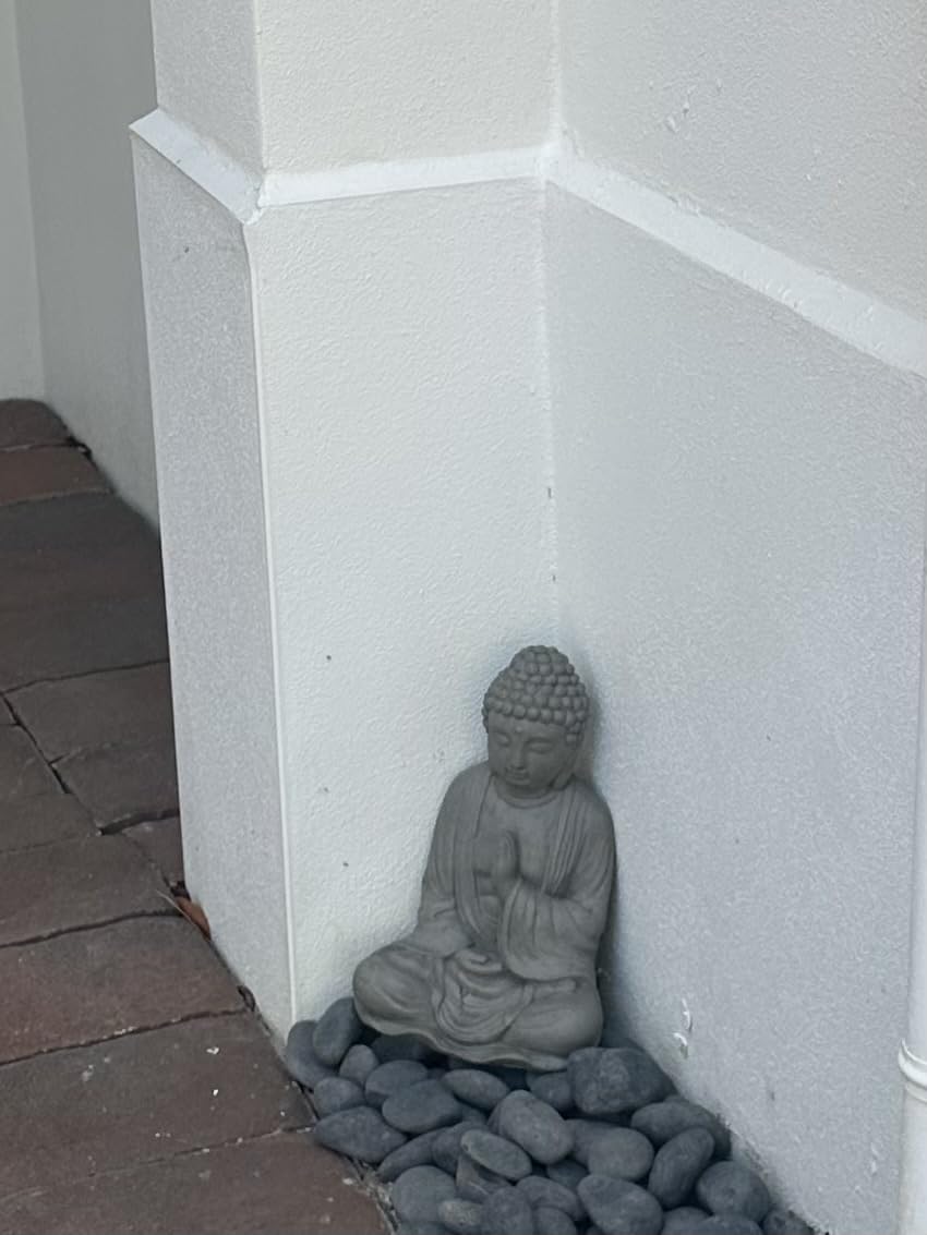 Blessing Buddha Statue: Durable Solid Stone with Distressed Texture. Unique Home Décor, Garden Accent. Sealed for Outdoors. Handcrafted USA. (Antique/Gray) customer photo 1