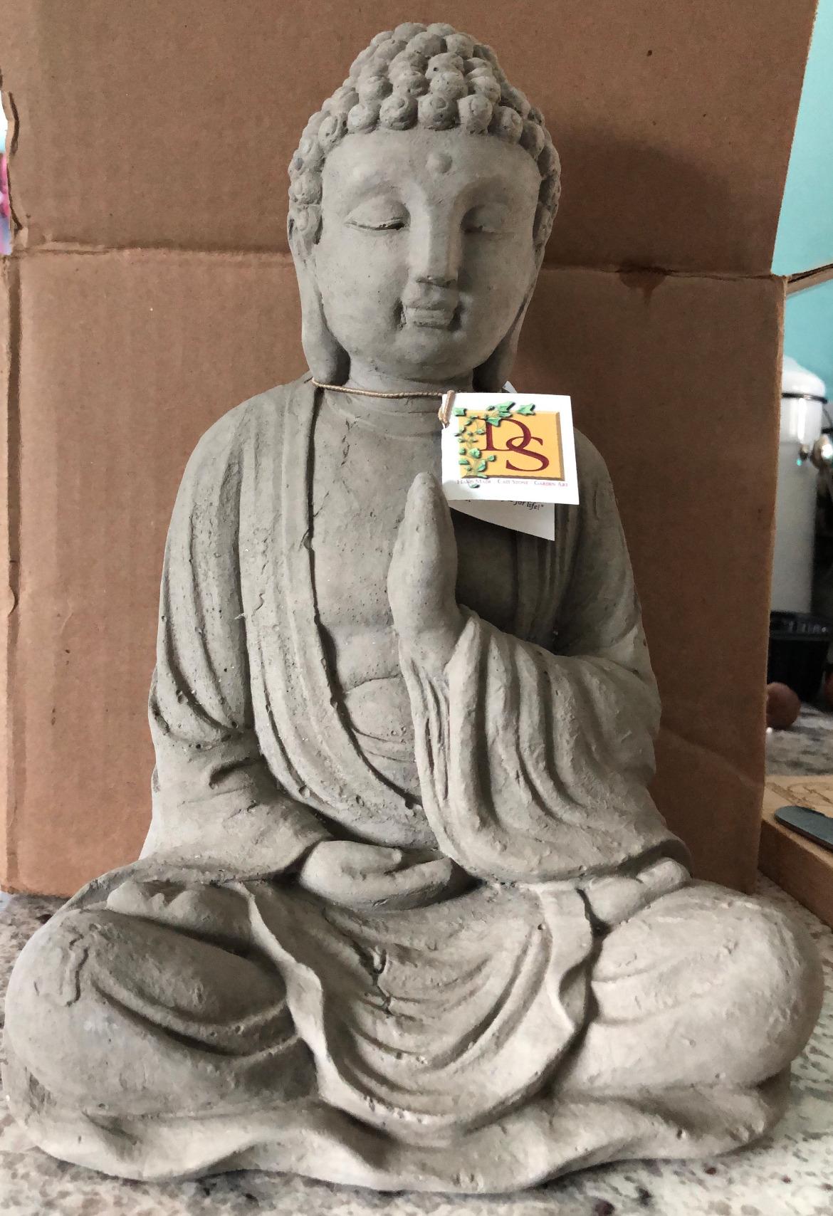 Blessing Buddha Statue: Durable Solid Stone with Distressed Texture. Unique Home Décor, Garden Accent. Sealed for Outdoors. Handcrafted USA. (Antique/Gray) customer photo 2