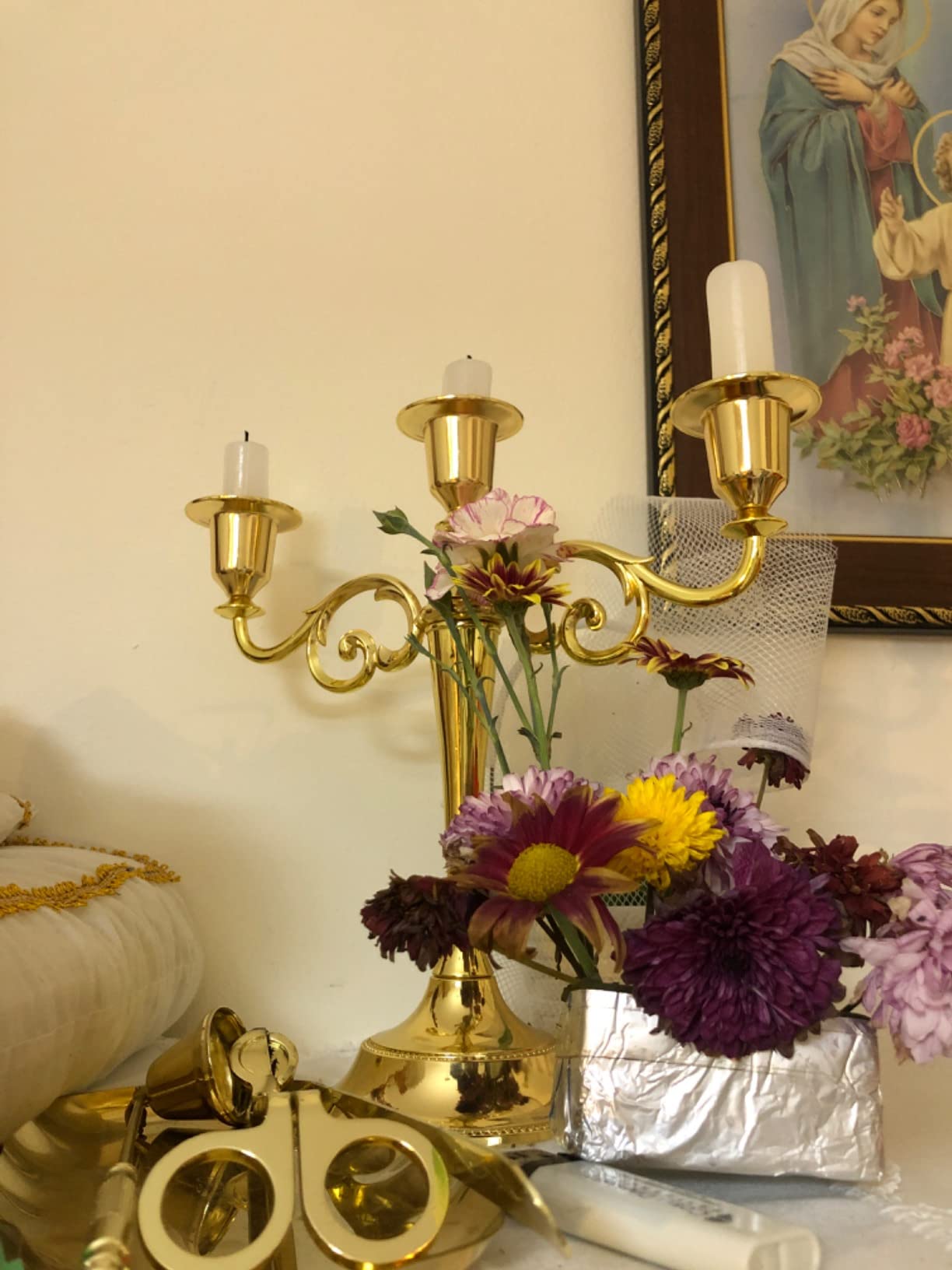 OwnMy 3 Arms Metal Candelabra Gold Taper Candlestick Holder customer photo 1