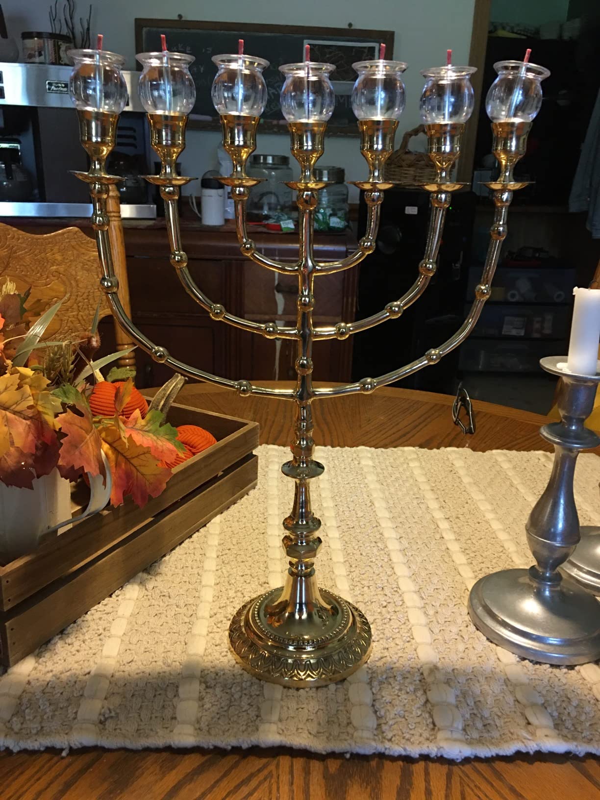 Brass Menorah for Candles & Oil | Tabletop Religious & Decorative Judaica Art | 15