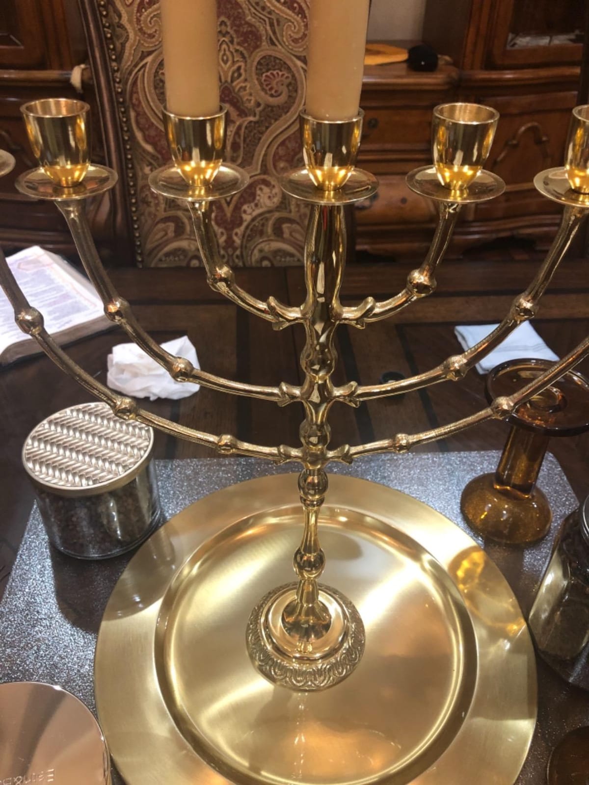 Brass Menorah for Candles & Oil | Tabletop Religious & Decorative Judaica Art | 15