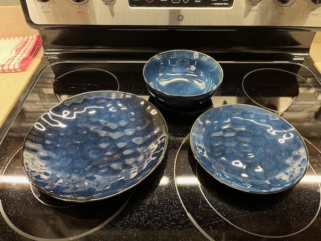 vicrays Ceramic Dessert Salad Plates, 8 Inch, Set of 6, Round, Microwave, Oven, and Dishwasher Safe, Scratch Resistant, Porcelain Fluted Suitable for Snacks, Appetizer, Home, Restaurant (Blue) customer photo 2