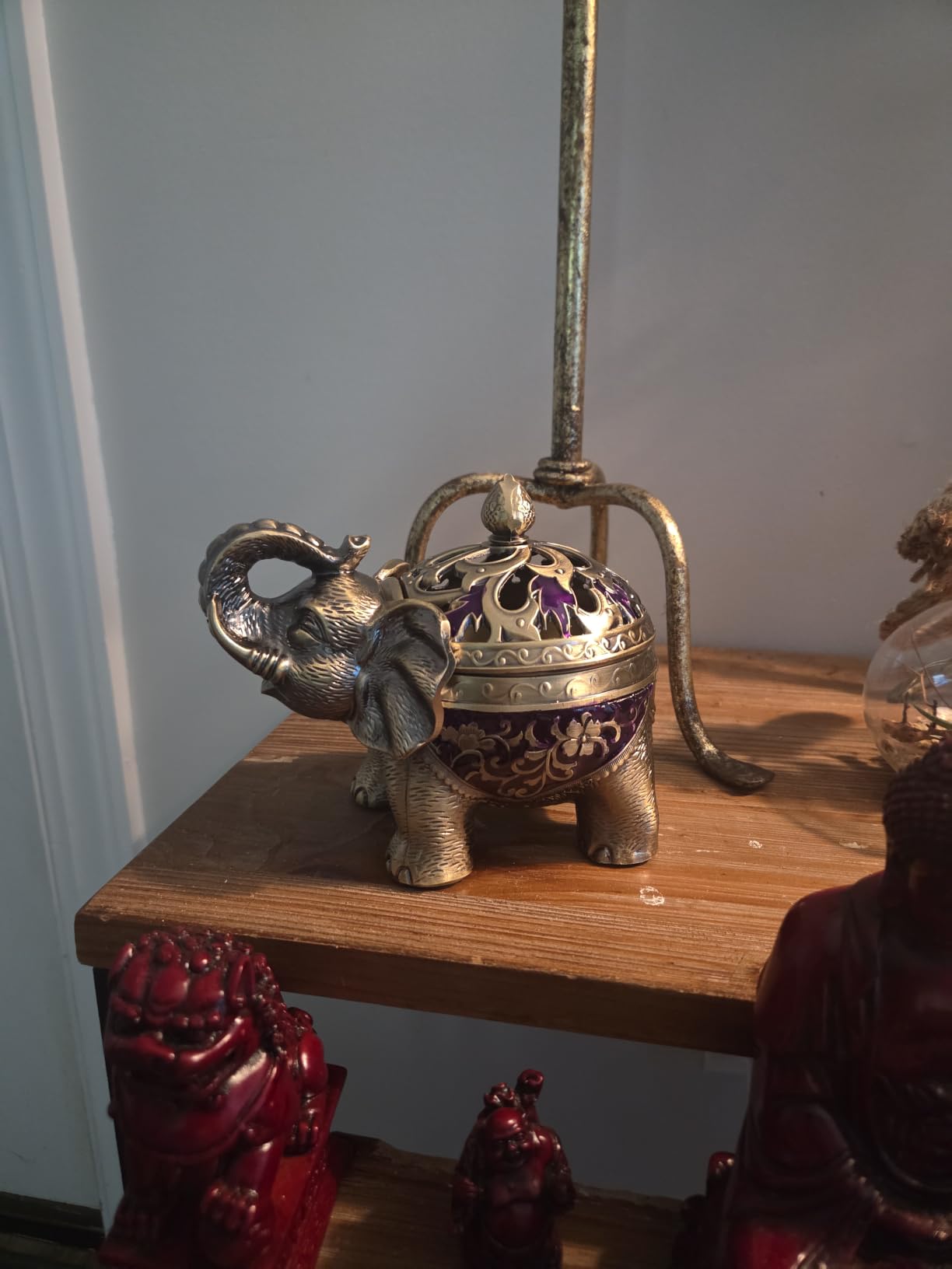 Hourwof Metal Elephant Incense Holder,Vintage Cone Coil Incense Burner with Lid,Ash Catcher,Aromatherapy Ornament Home Office Decor,Bronze customer photo 1