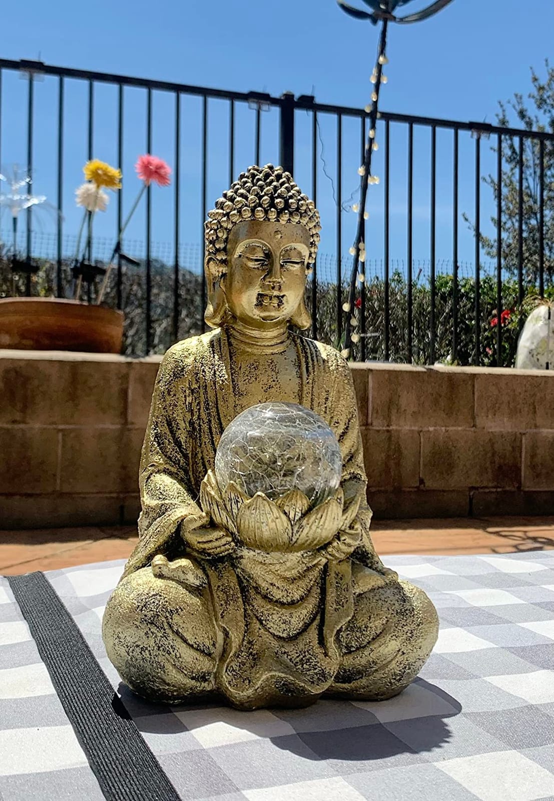 Nacome Meditating Buddha Statue with Solar Light,Zen Solar Garden Buddha with Cracked Glass Ball Sculpture-Indoor/Outdoor Decor for Balcony,Garden,Patio,Porch Yard Art Ornament,Gift customer photo 2