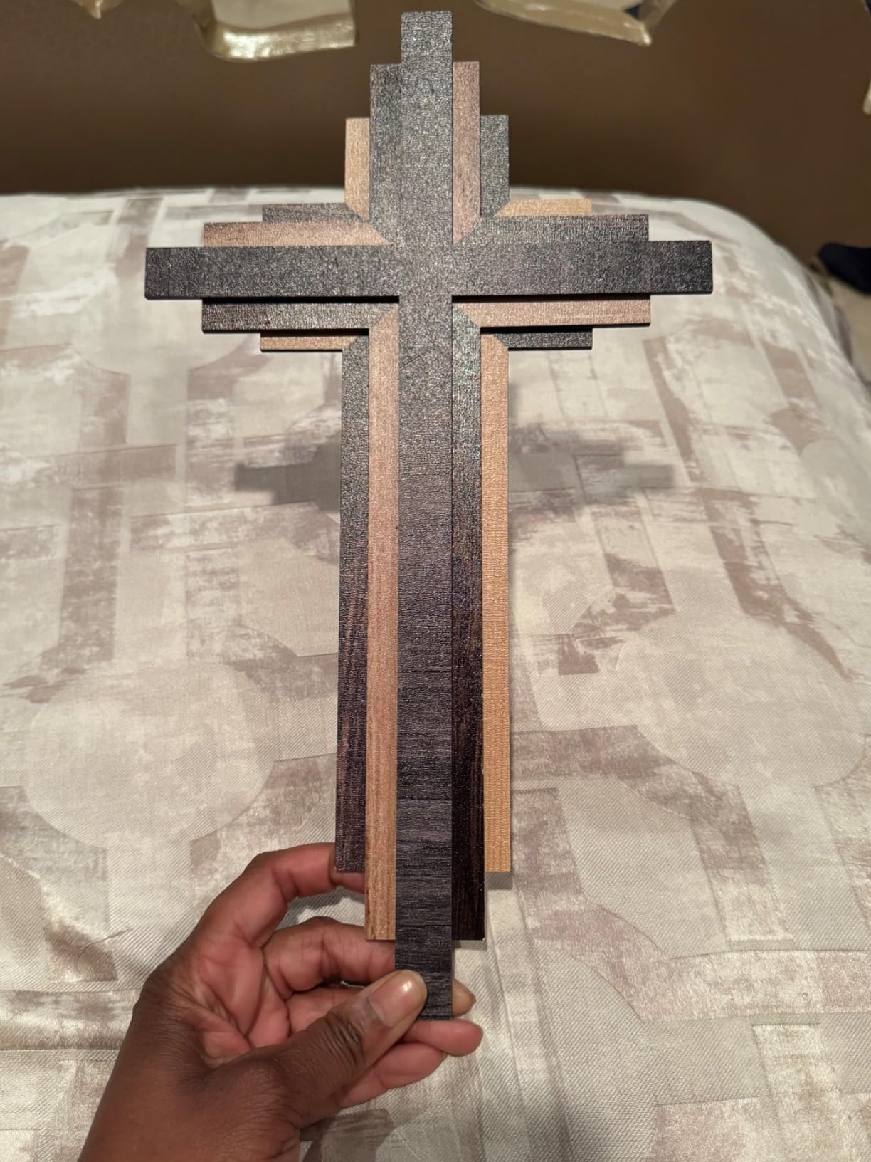 Wooden Wall Cross 3D Triple Stacked Reclaimed Wood, Rustic Hanging Decor customer photo 1