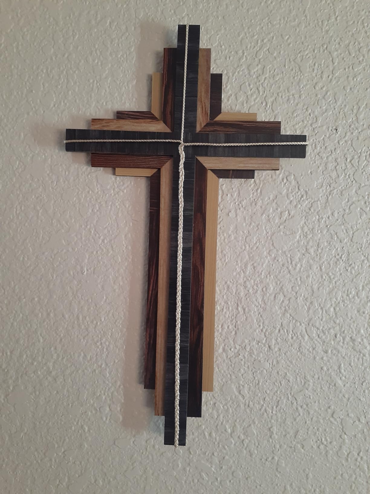 Wooden Wall Cross 3D Triple Stacked Reclaimed Wood, Rustic Hanging Decor customer photo 2