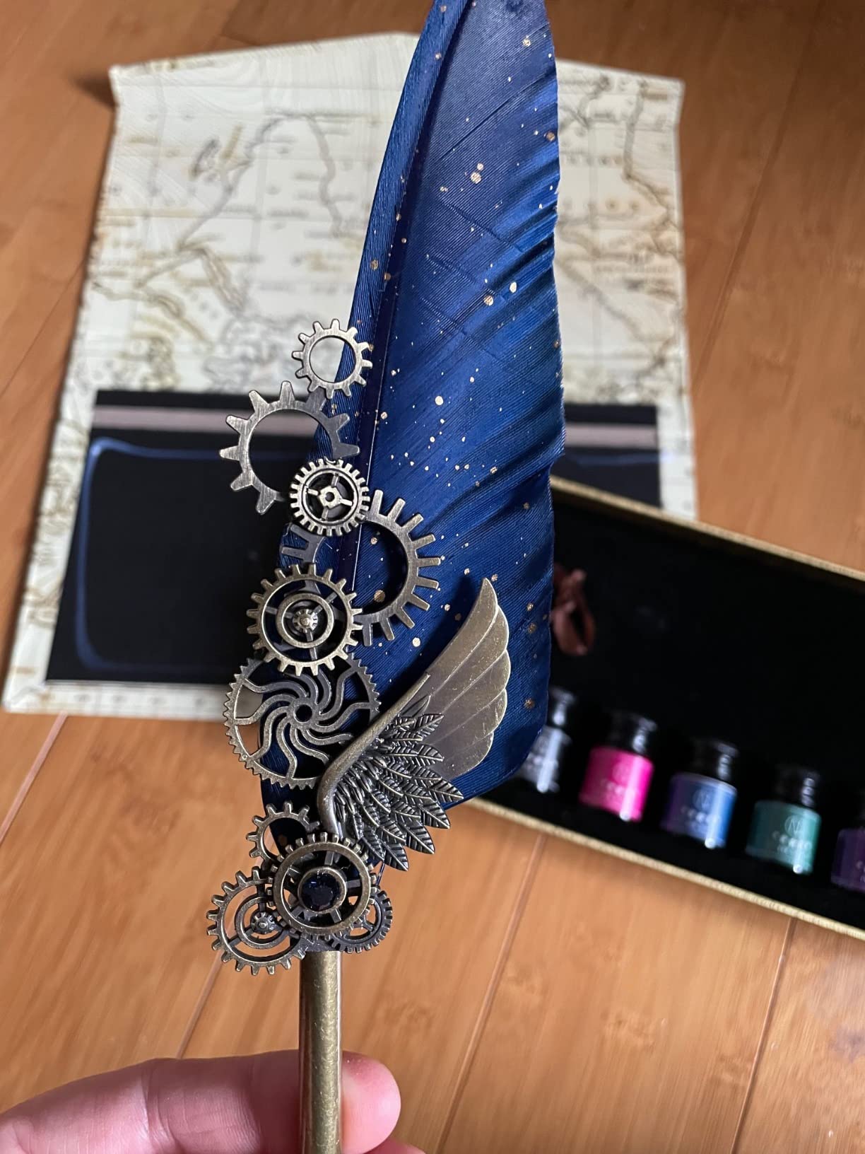 NC Feather Quill Pen Set - Includes 5 Ink Bottles, 6 Nibs, Mechanical Quill Pen for Calligraphy, Writing Letters, Signing, Invitations Etc (Grey) customer photo 1
